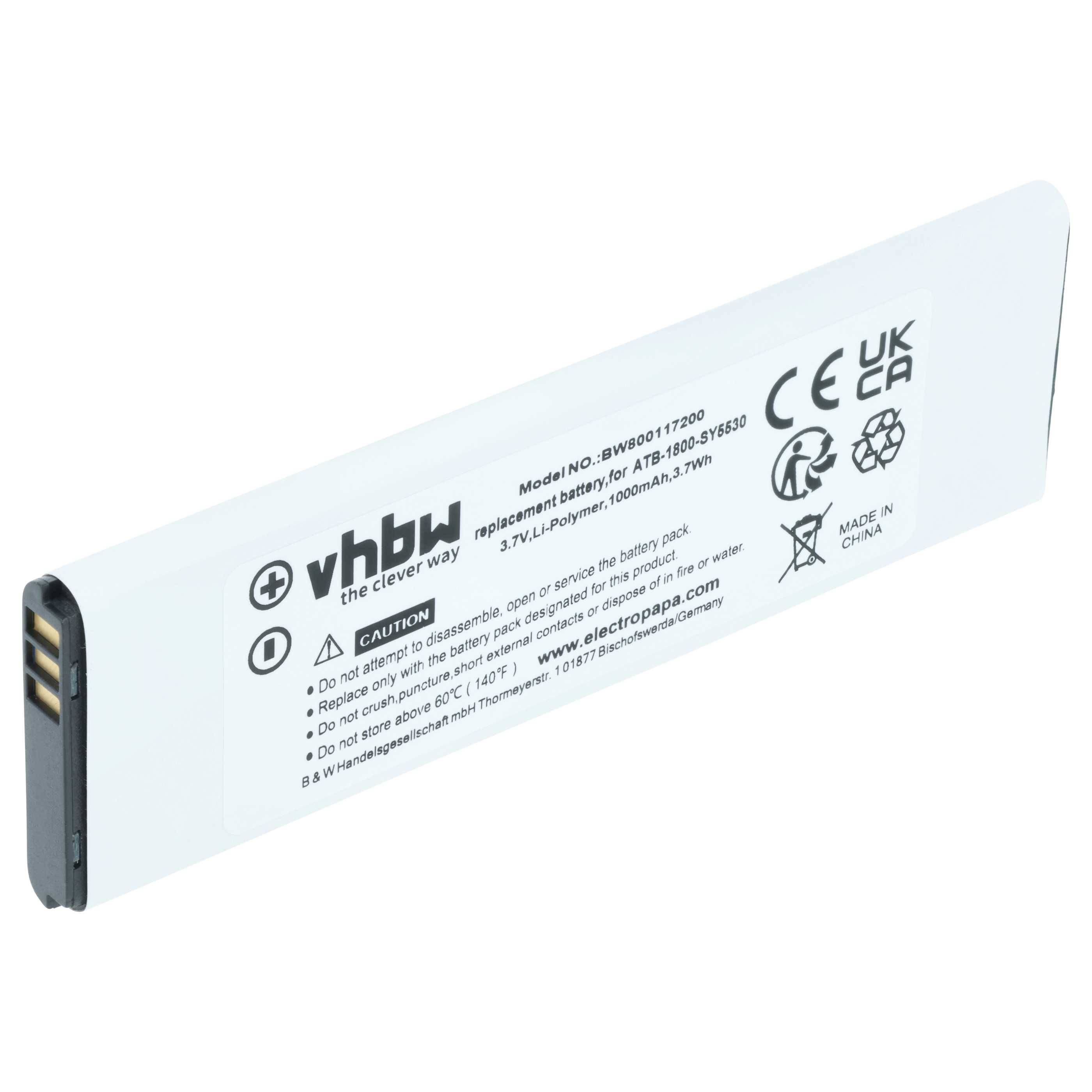 vhbw Akku Ersatz für RTI ATB-900-SY5531, ATB-1800-SY5530 für Fernbedienung Remote Control (1000 mAh, 3,7 V, Li-Polymer)