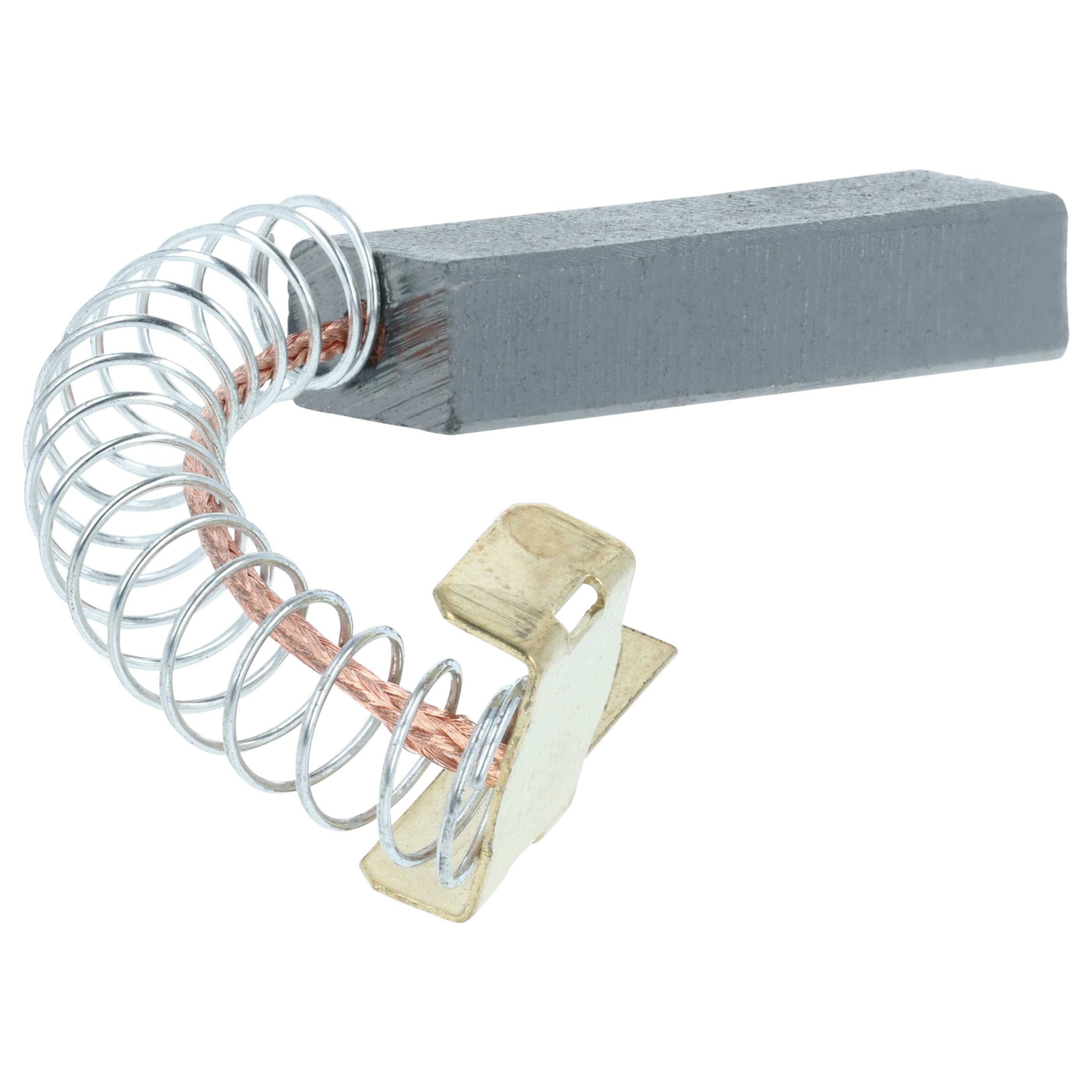 Eine Kohlebürste mit einer gewickelten Feder und Metallklemme, die in Elektromotoren zum Übertragen von elektrischem Strom auf das rotierende Teil verwendet wird.