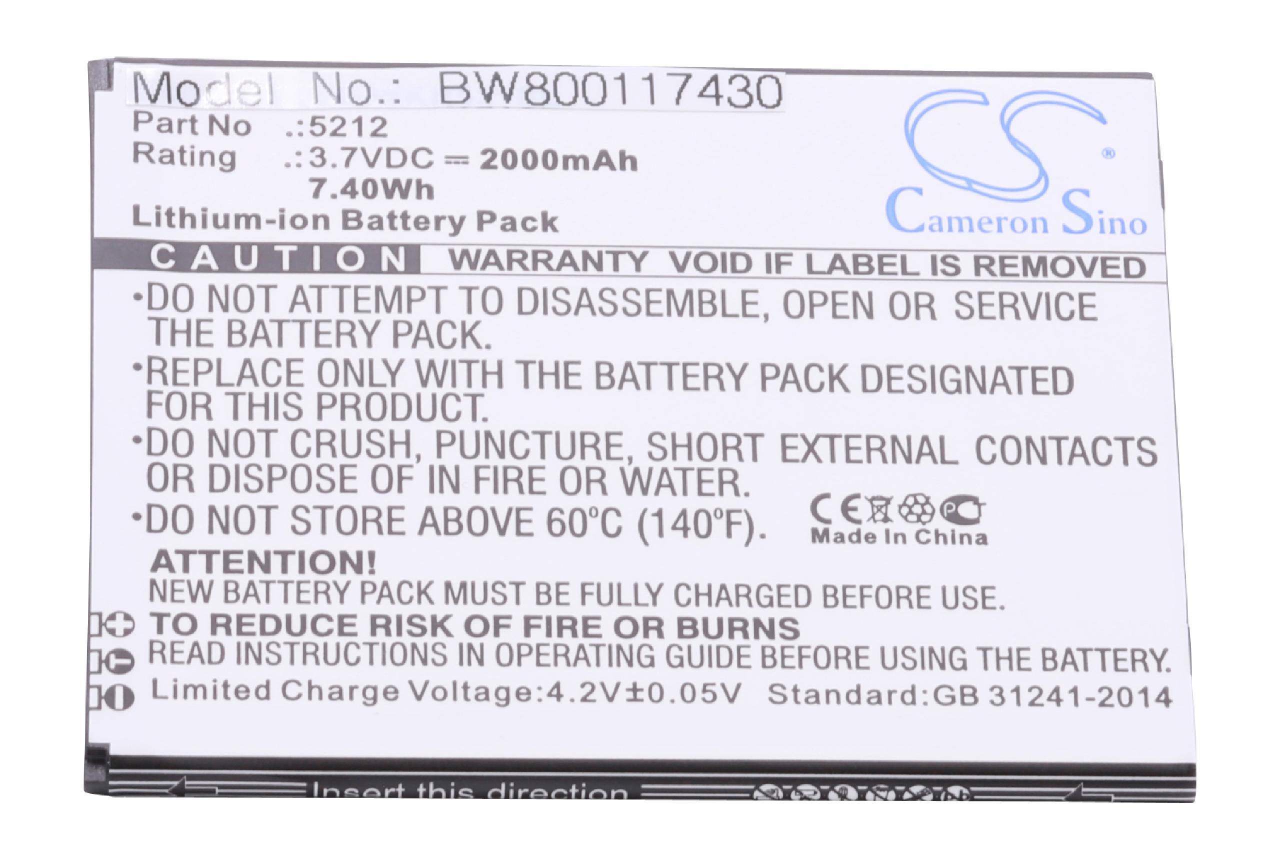 vhbw Li-Ion Akku 2000mAh (3.7V) passend für Handy Smartphone Telefon Wiko Robby