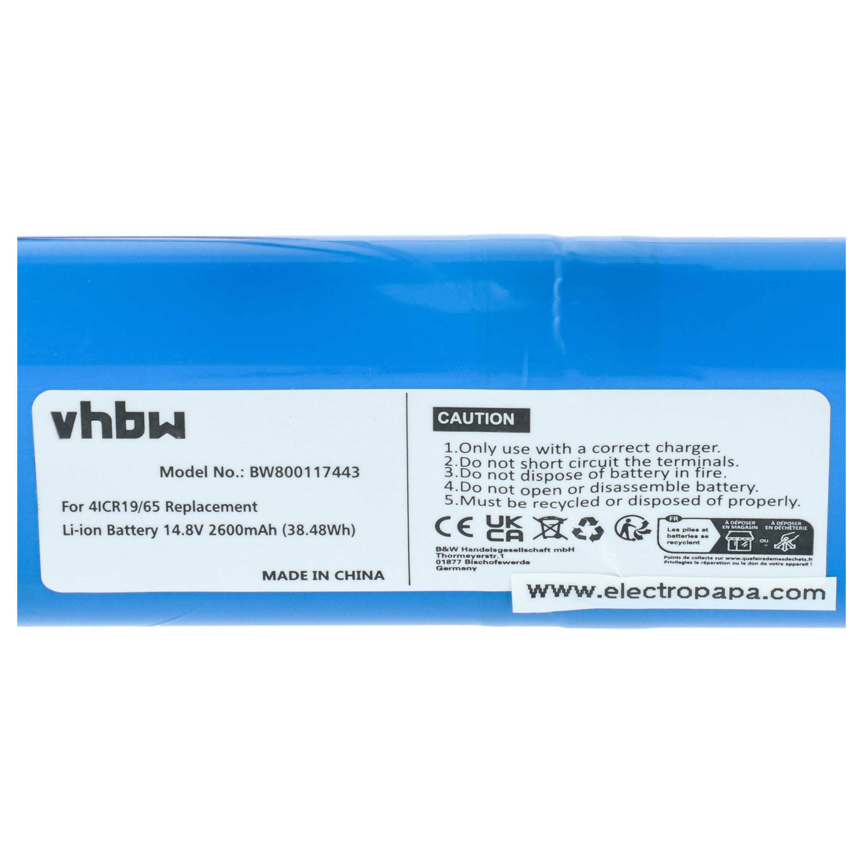 vhbw Akku kompatibel mit Philips FC8700, FC8705, FC8710, FC8772, FC8776, FC8715, FC8774, FC8774/01 Staubsauger (2600 mAh, 14,8 V, Li-Ion)