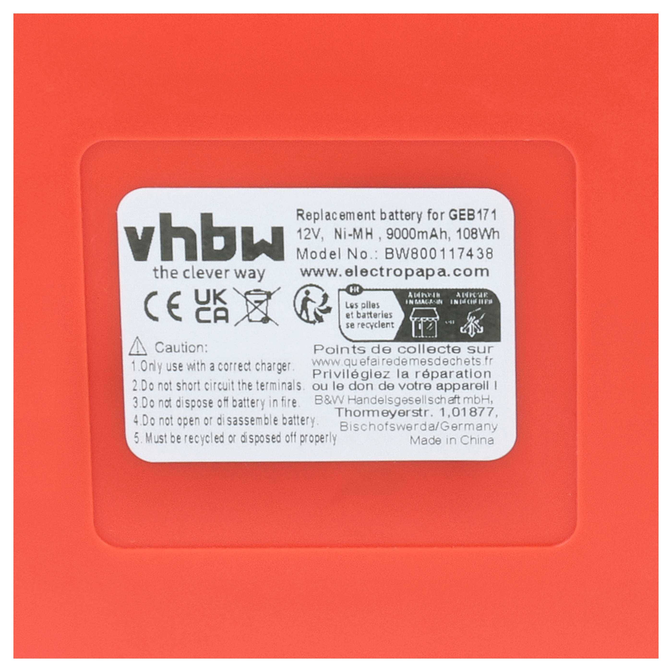vhbw Akku kompatibel mit Leica GPS Totalstation, TM6100A, Theodolite Lasermessgerät, Messgerät (9000 mAh, 12 V, NiMH)