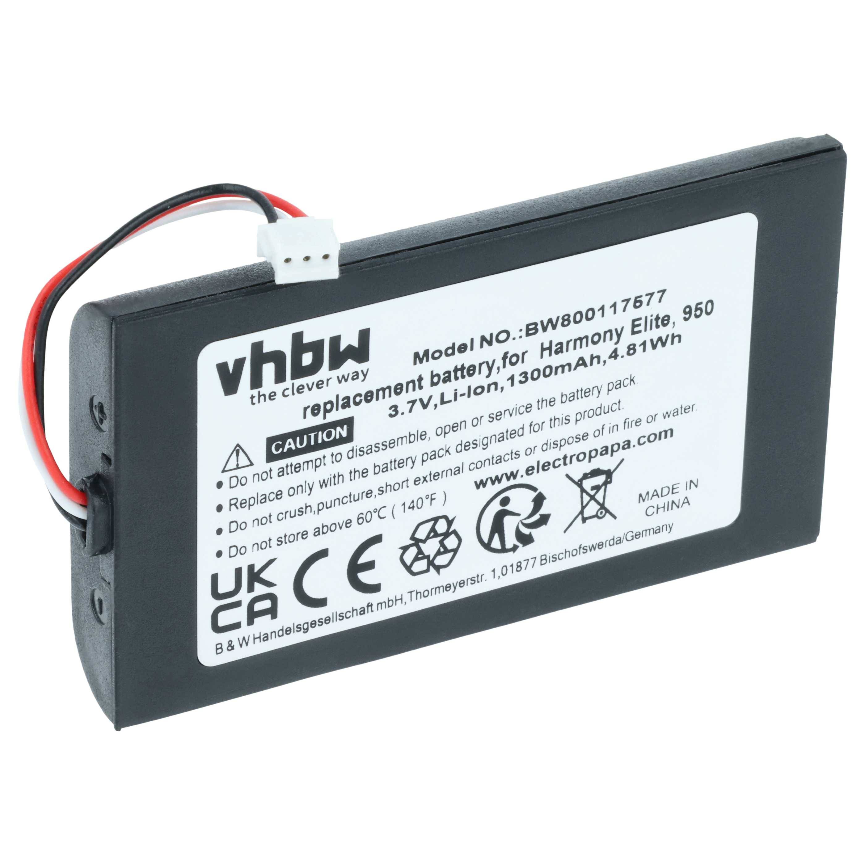 vhbw Akku Ersatz für Logitech 623158, 533-000128 für Fernbedienung Remote Control (1300 mAh, 3,7 V, Li-Ion)