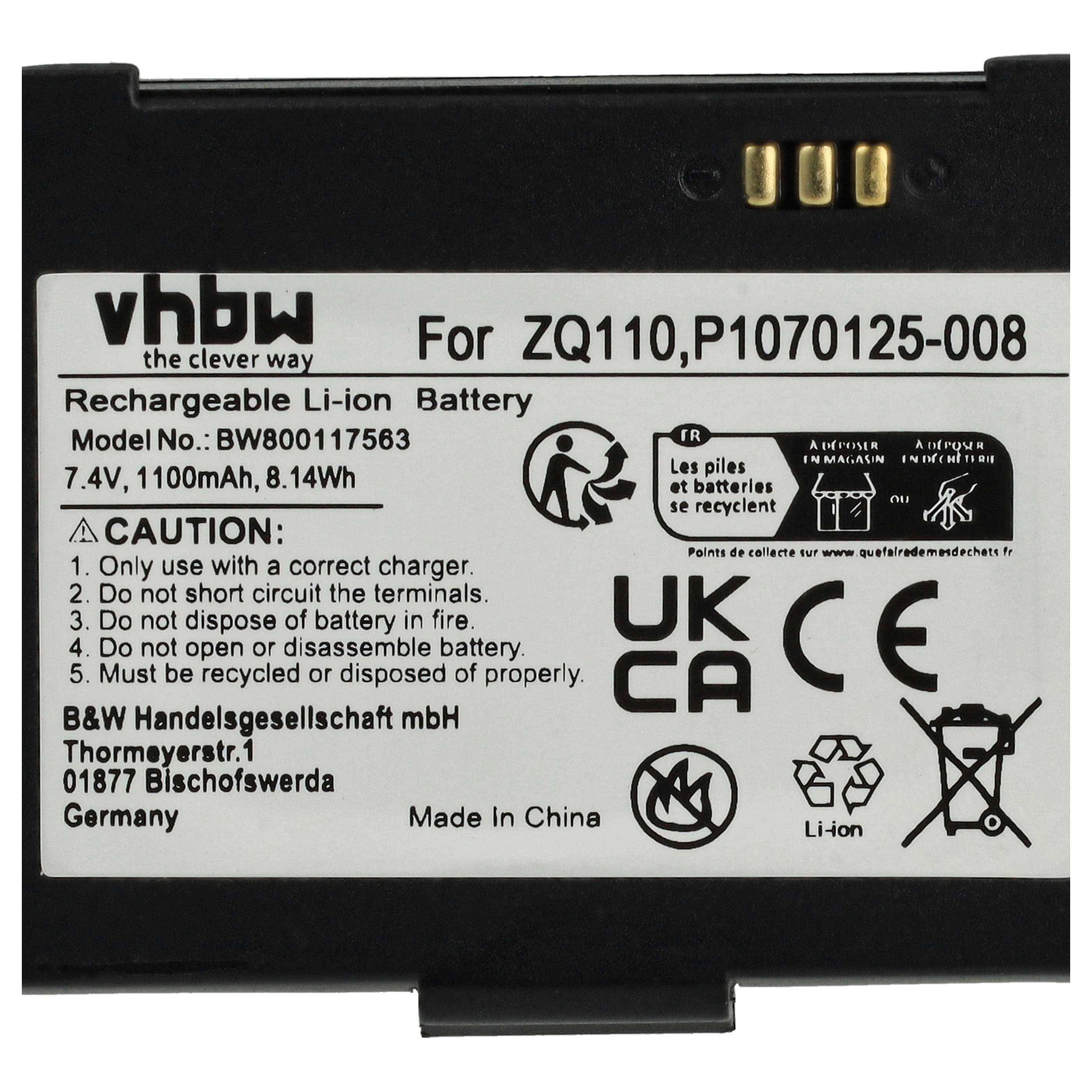 vhbw 2x Akku kompatibel mit Bixolon SPP-R210 | Barcodescanner POS (1100 mAh, 7,4 V, Li-Ion)