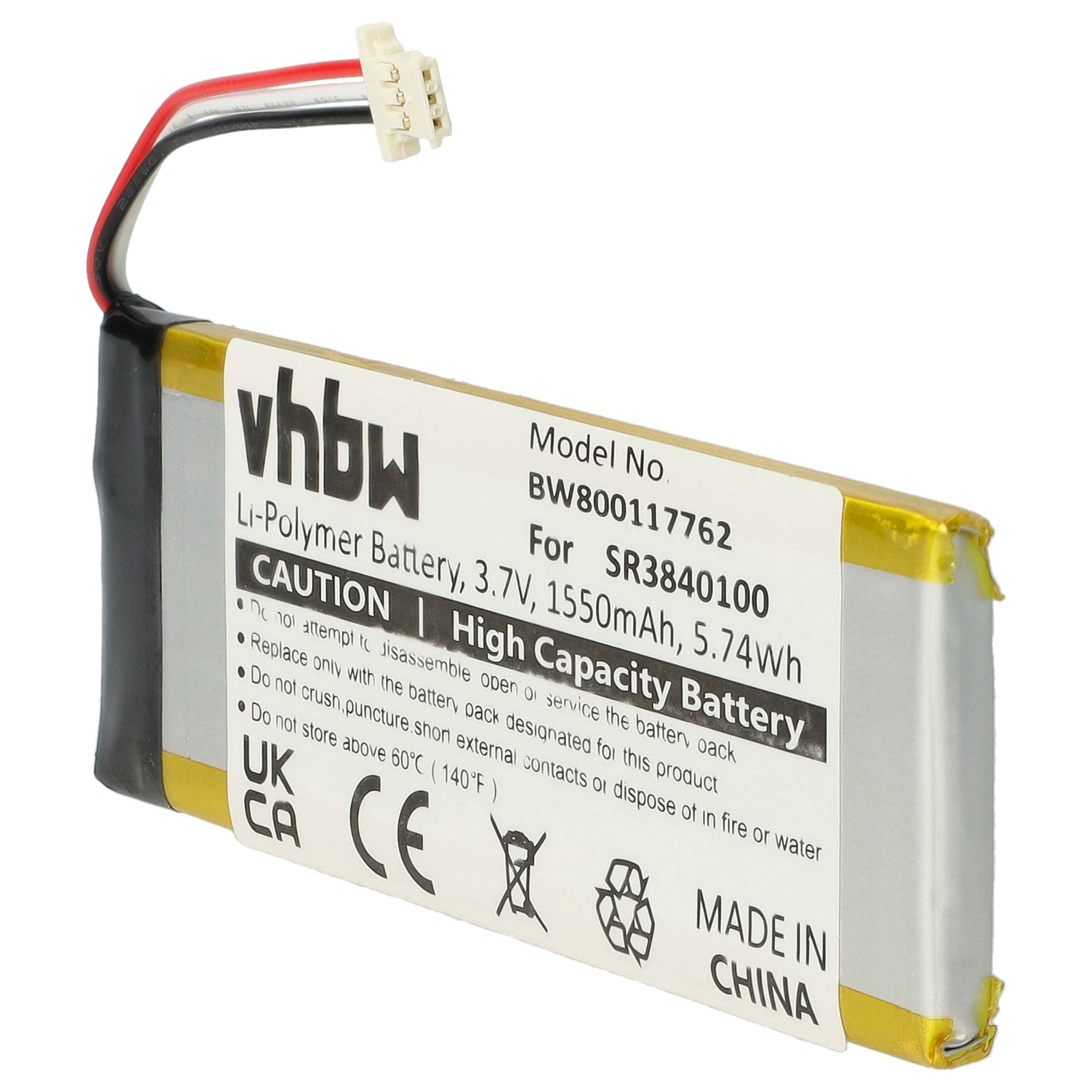 vhbw Akku Ersatz für Becker SR3840100, 334432602678 für GPS Navigation Navi (1550 mAh, 3,7 V, Li-Polymer)