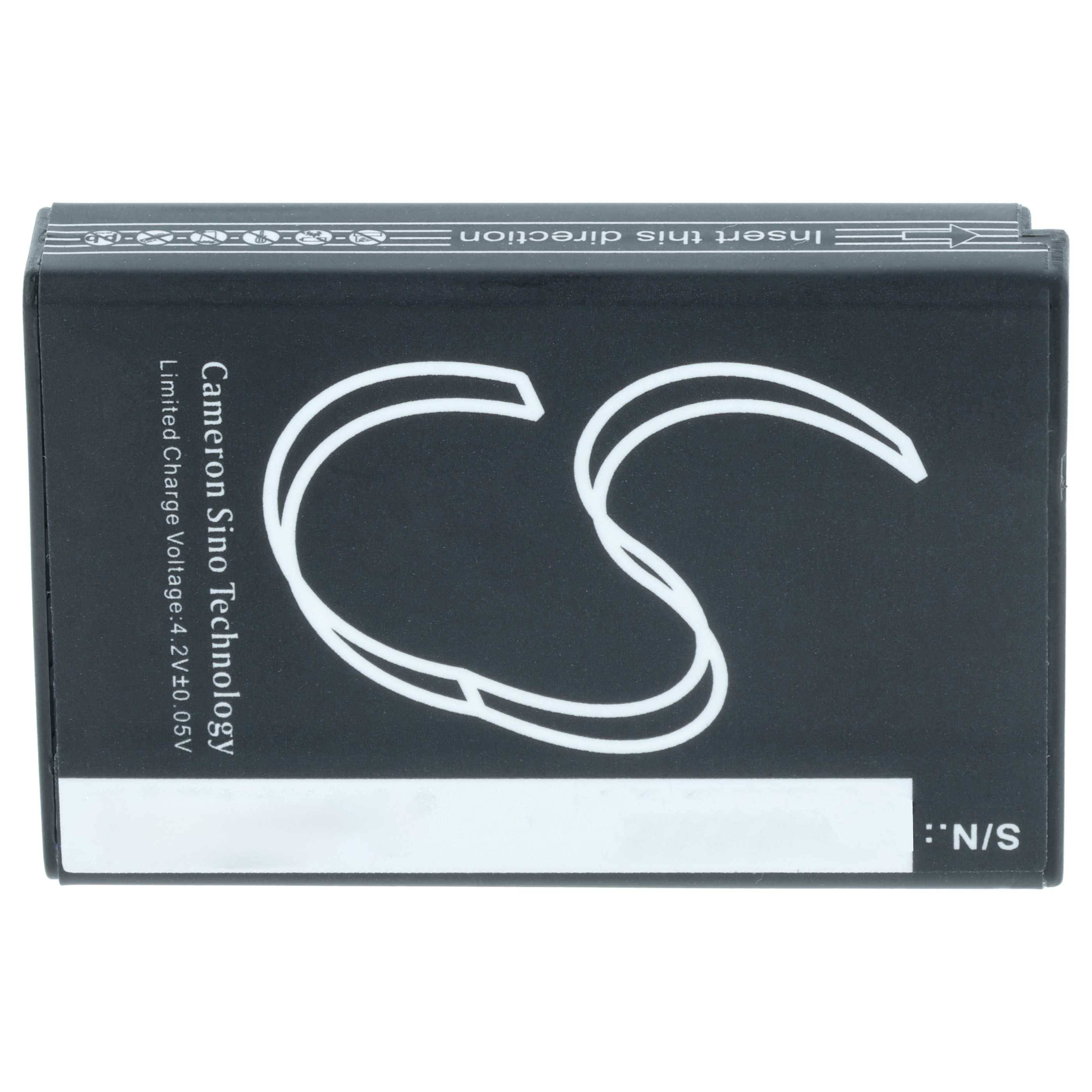 Rechteckiger Akku mit der Beschriftung 'Cameron Sino Technology', auf dem die '+' und '-' Anschlüsse zu sehen sind.