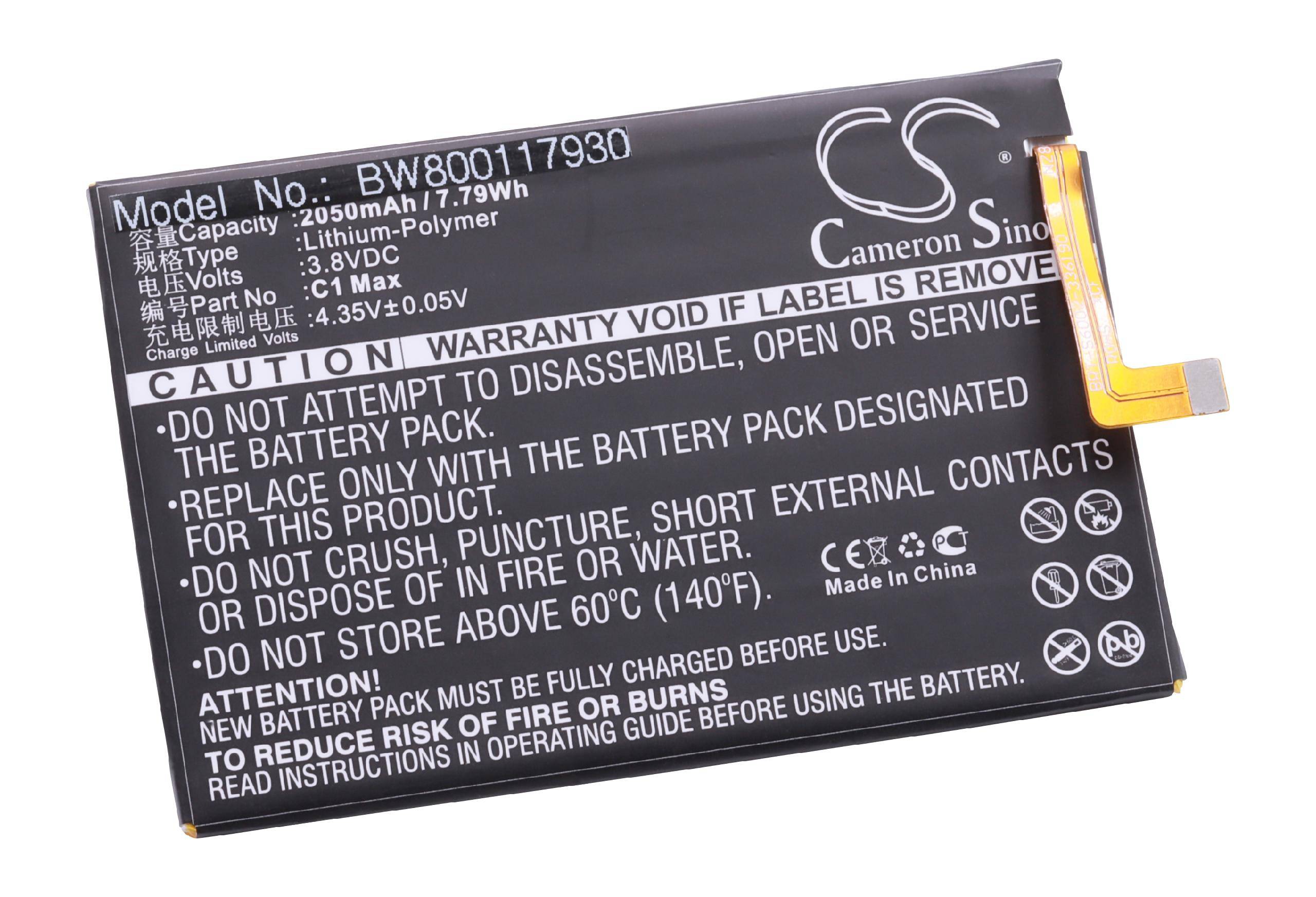 vhbw Li-Polymer Akku 2050mAh (3.8V) passend für Handy Smartphone Telefon Elephone C1 Max