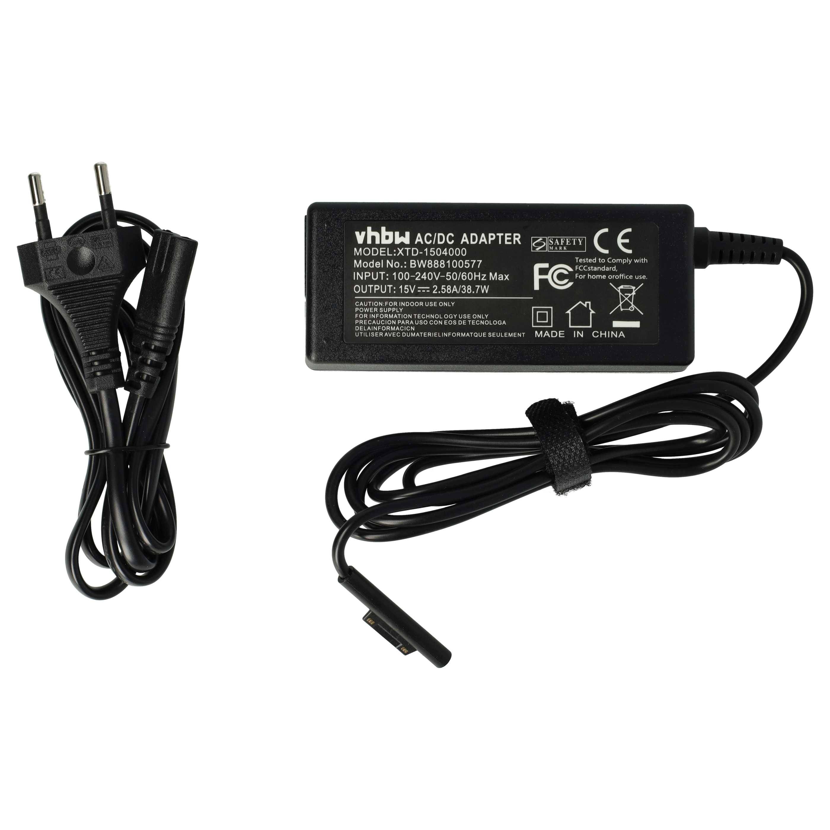 vhbw 220V Netzteil Ladegerät kompatibel mit Microsoft Surface Book 2 | Go, Laptop 1, Duo, Duo 2, Go 3 Notebook, Laptop (15 V / 2,58 A)