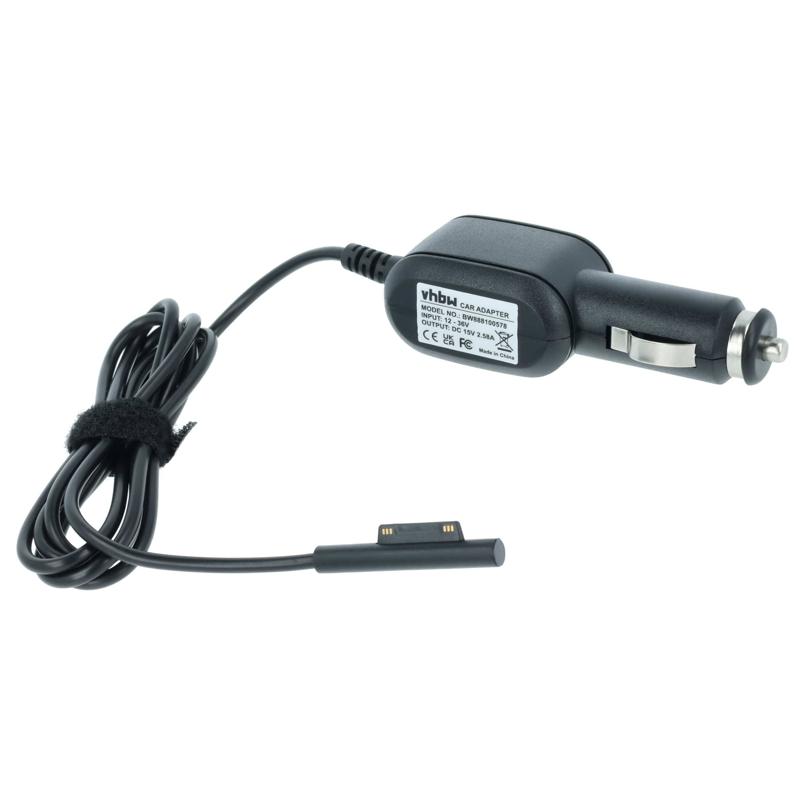 vhbw KFZ-Ladekabel kompatibel mit Microsoft Surface Book 2, Go Notebook, Tablet - 12V Ladegerät Schwarz 2.58 A