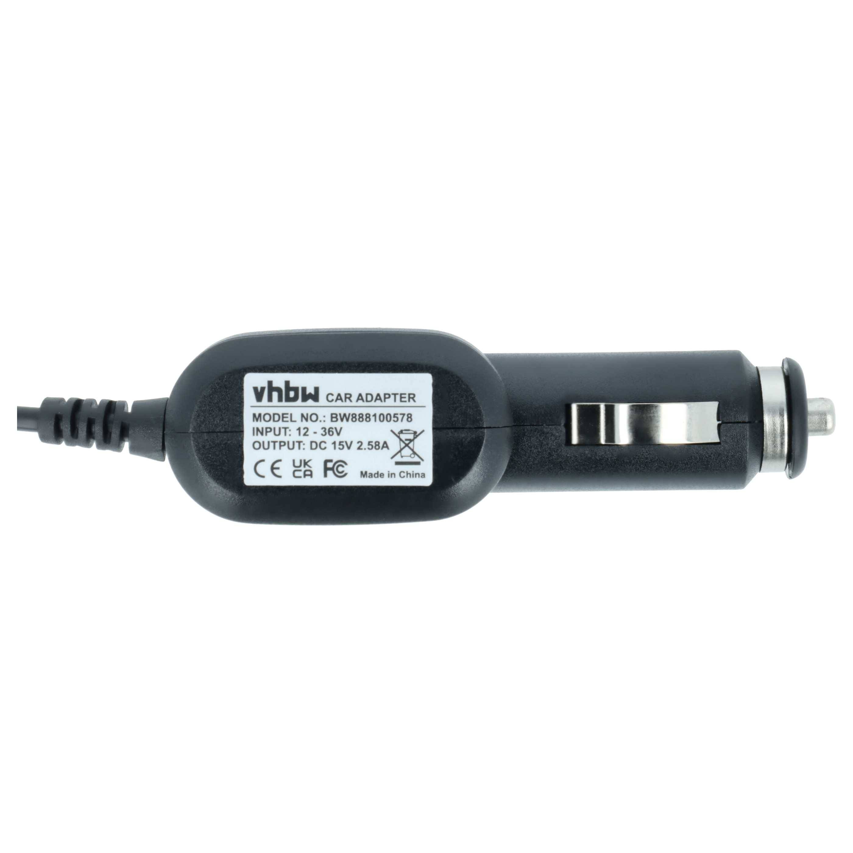 vhbw KFZ-Ladekabel kompatibel mit Microsoft Surface Pro 4, Pro 5, Pro 3 Notebook, Tablet - 12V Ladegerät Schwarz 2.58 A
