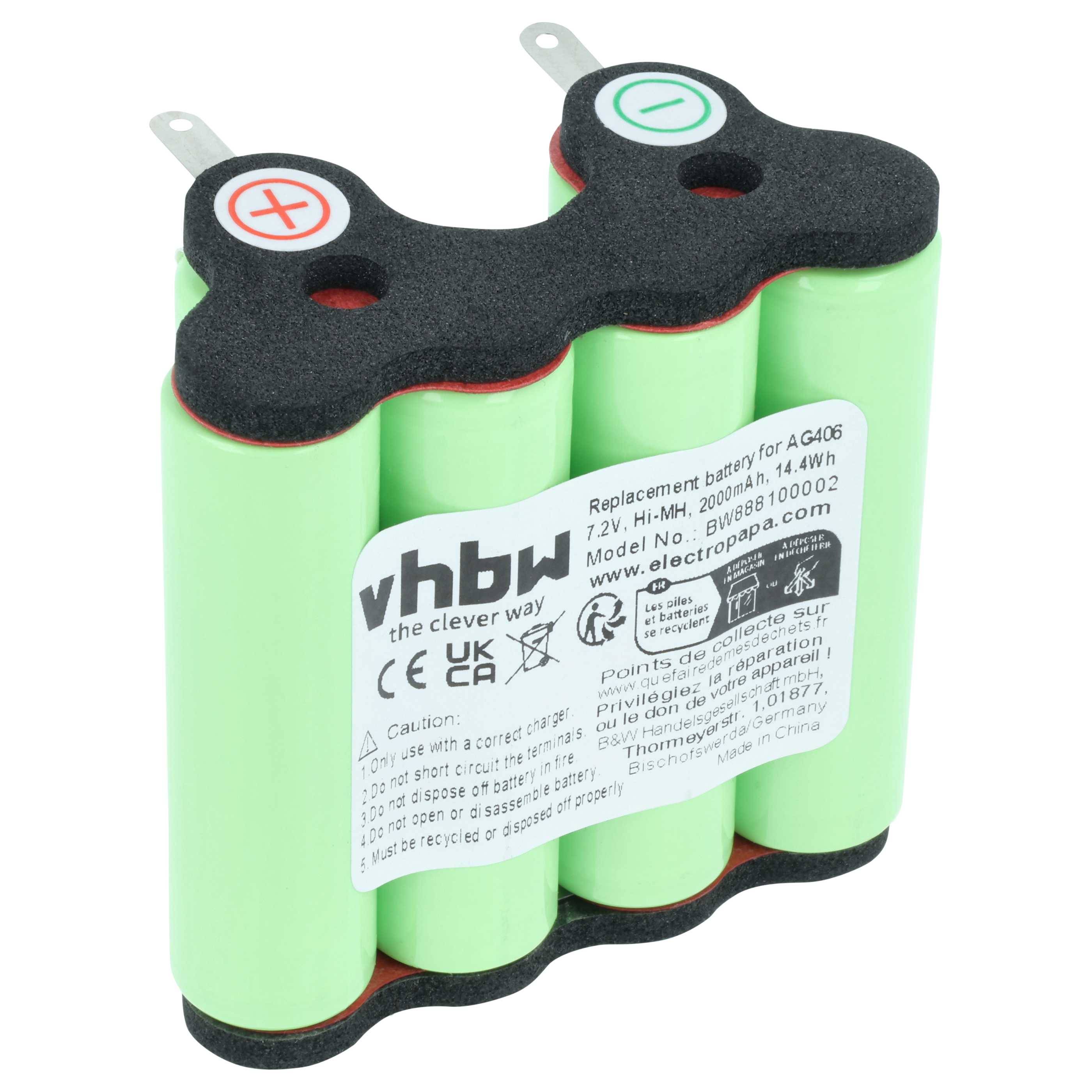 vhbw Akku kompatibel mit AEG/Electrolux Rapido ZB4106, FM72, AG406, ZB4106WD Staubsauger (2000 mAh, 7,2 V, NiMH)