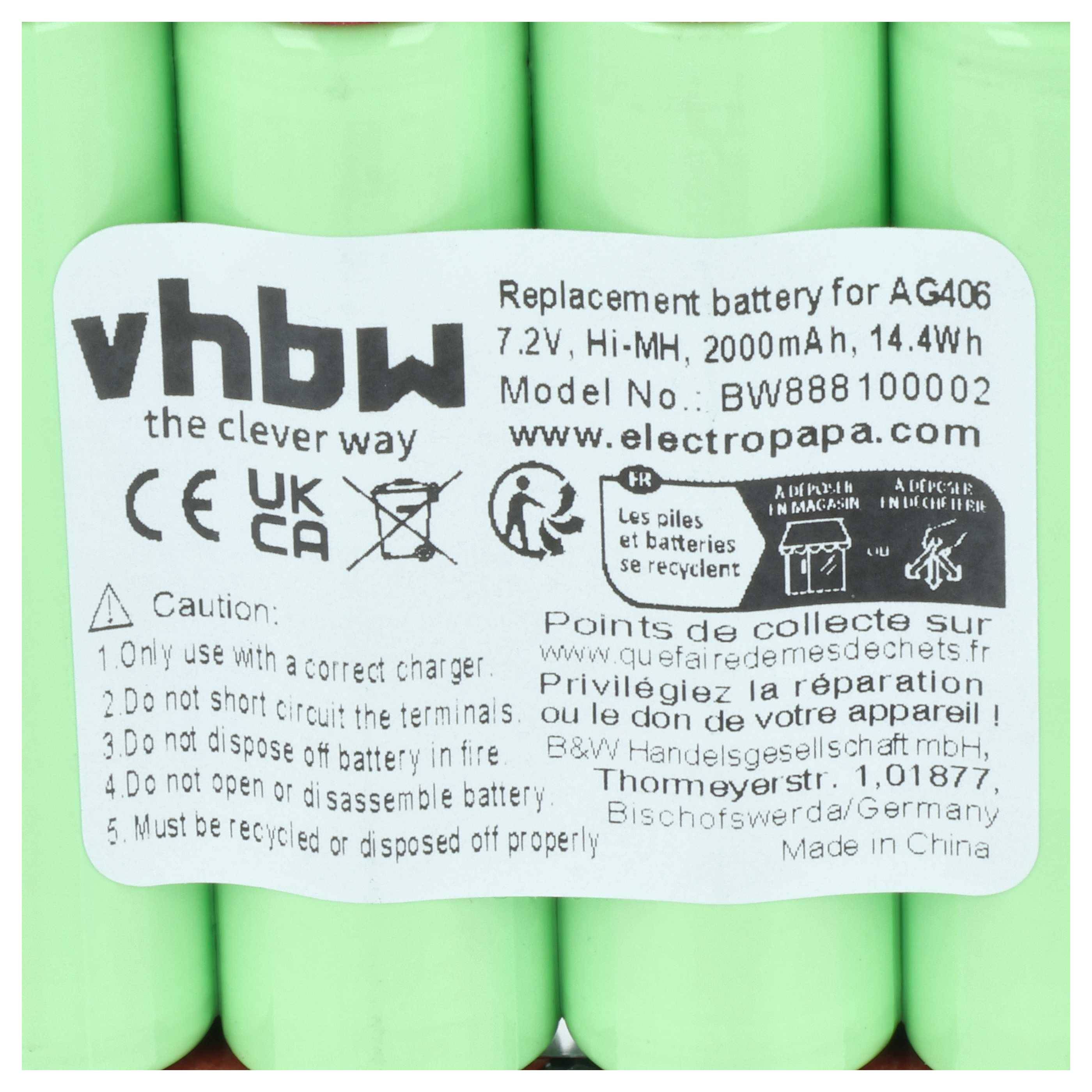 vhbw Akku kompatibel mit AEG/Electrolux Rapido ZB4106 | FM72, AG406, ZB4106WD Staubsauger (2000 mAh, 7,2 V, NiMH)