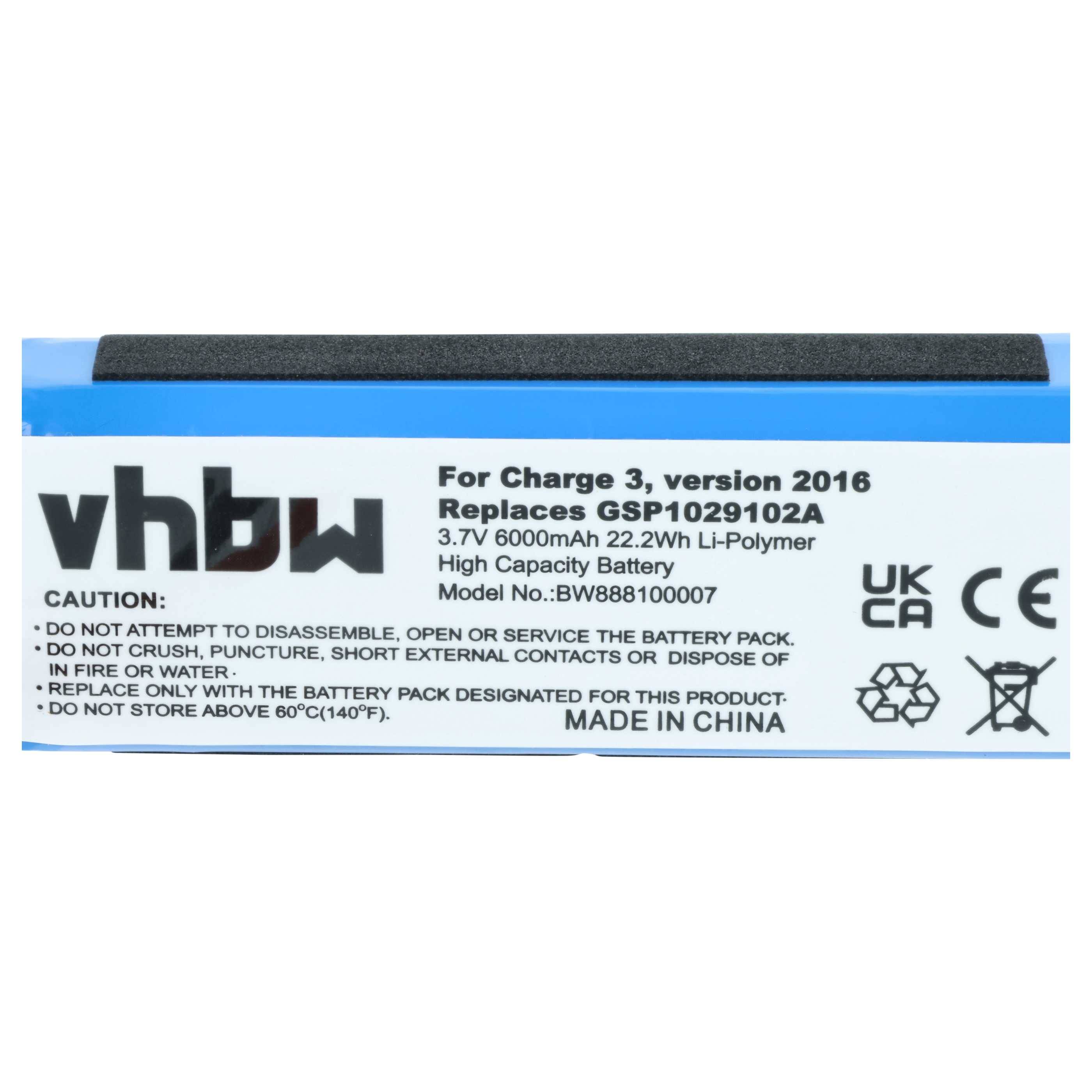 vhbw Akku kompatibel mit JBL Charge 3 2016 Lautsprecher Boxen Speaker (6000 mAh, 3,7 V, Li-Polymer)