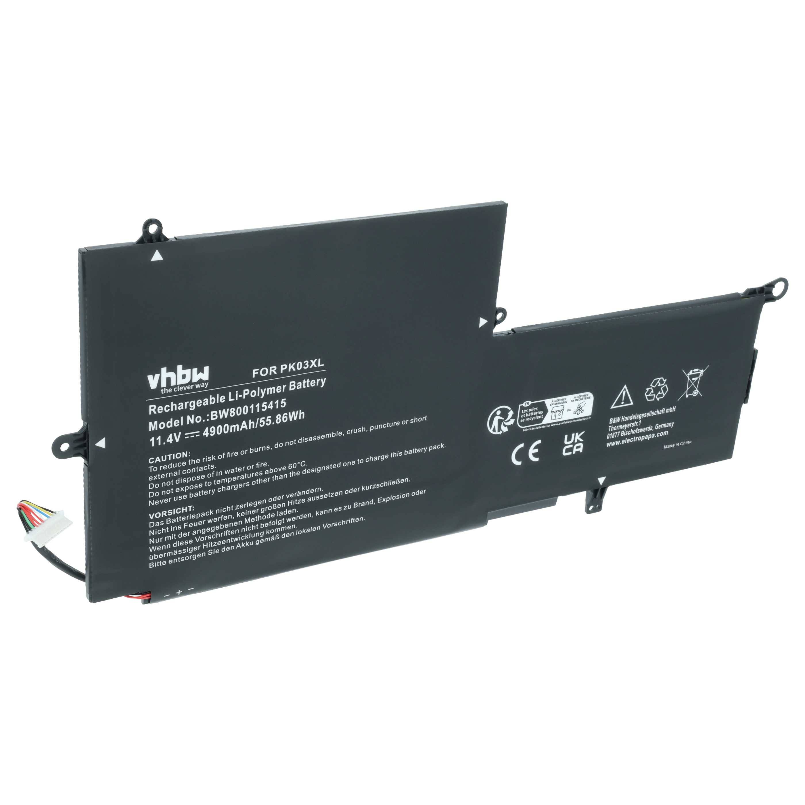 vhbw Akku kompatibel mit HP Spectre Pro x360 G1(T0L38PC), x360 G1(V4A12UP), x360 G1(M2Q55PA) Notebook (4900 mAh, 11,4 V, Li-Polymer)
