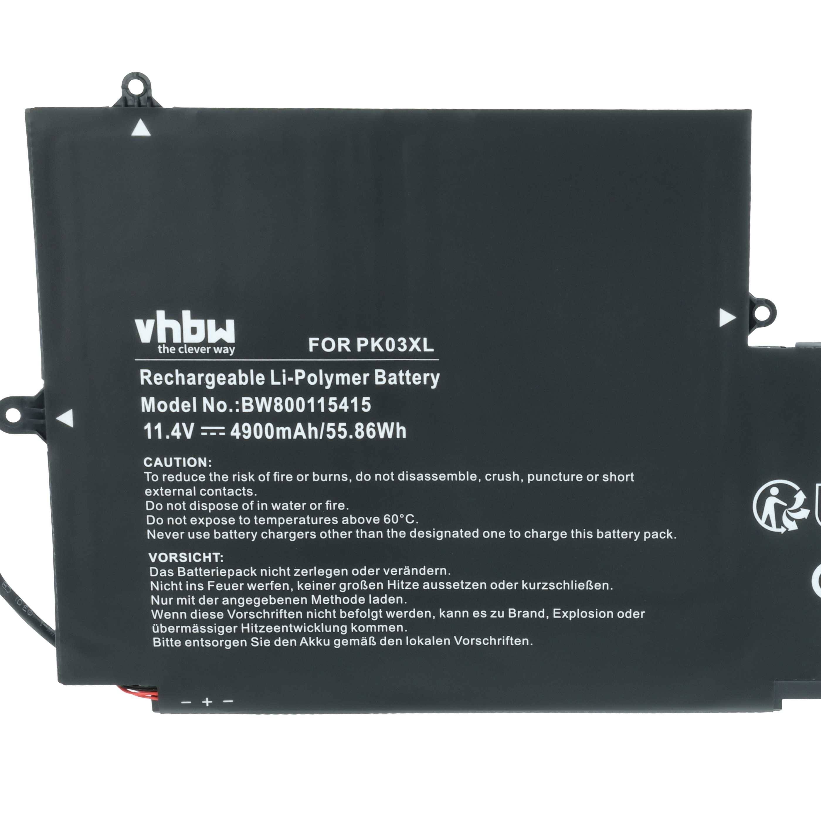 vhbw Akku kompatibel mit HP Spectre Pro x360 G1(T0L38PC), x360 G1(V4A12UP), x360 G1(M2Q55PA) Notebook (4900 mAh, 11,4 V, Li-Polymer)