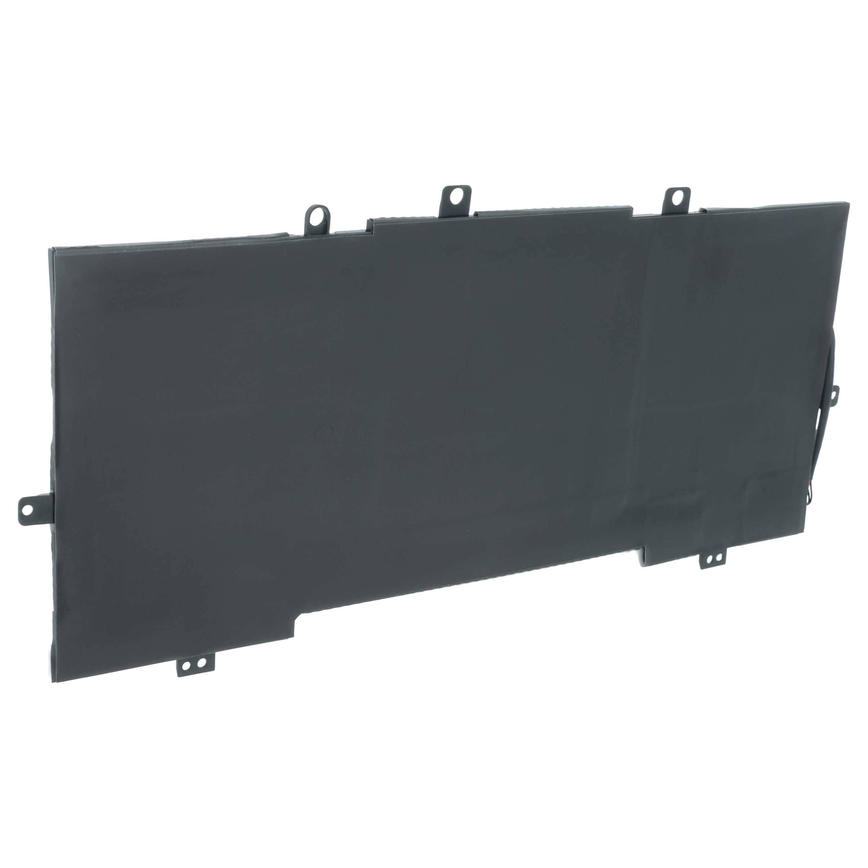 Ein schwarzer, rechteckiger Akkupack für ein elektronisches Gerät mit Befestigungslaschen an den Kanten, der für das Einsetzen in ein kompatibles Gerät konzipiert ist.