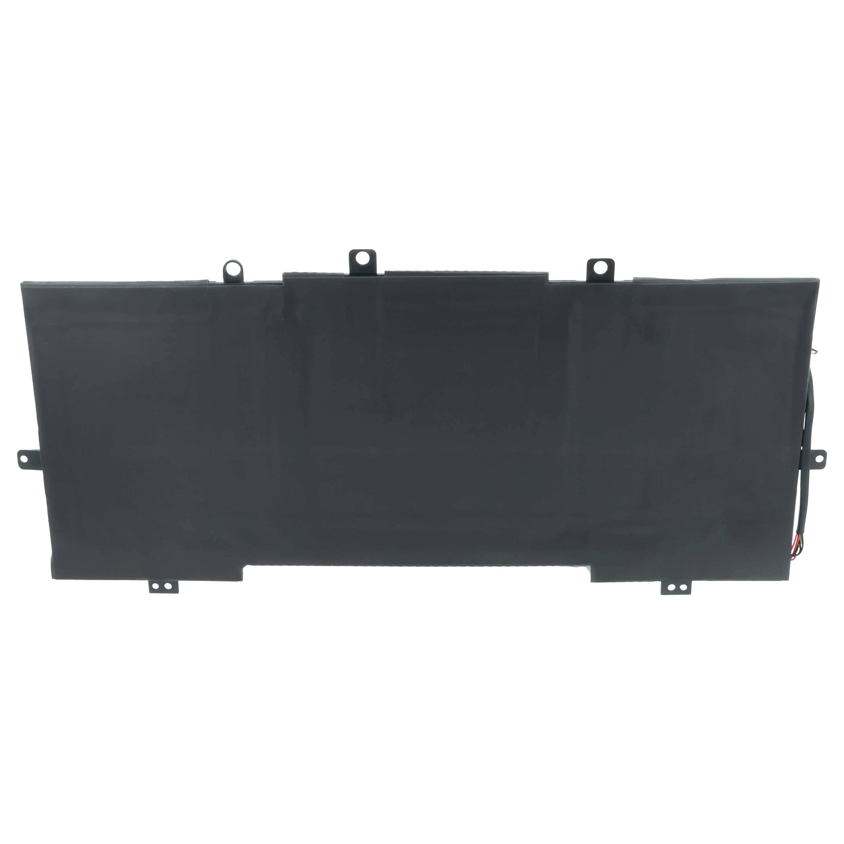 Rechteckige, schwarze Laptop-Batterie mit Drahtanschluss rechts.