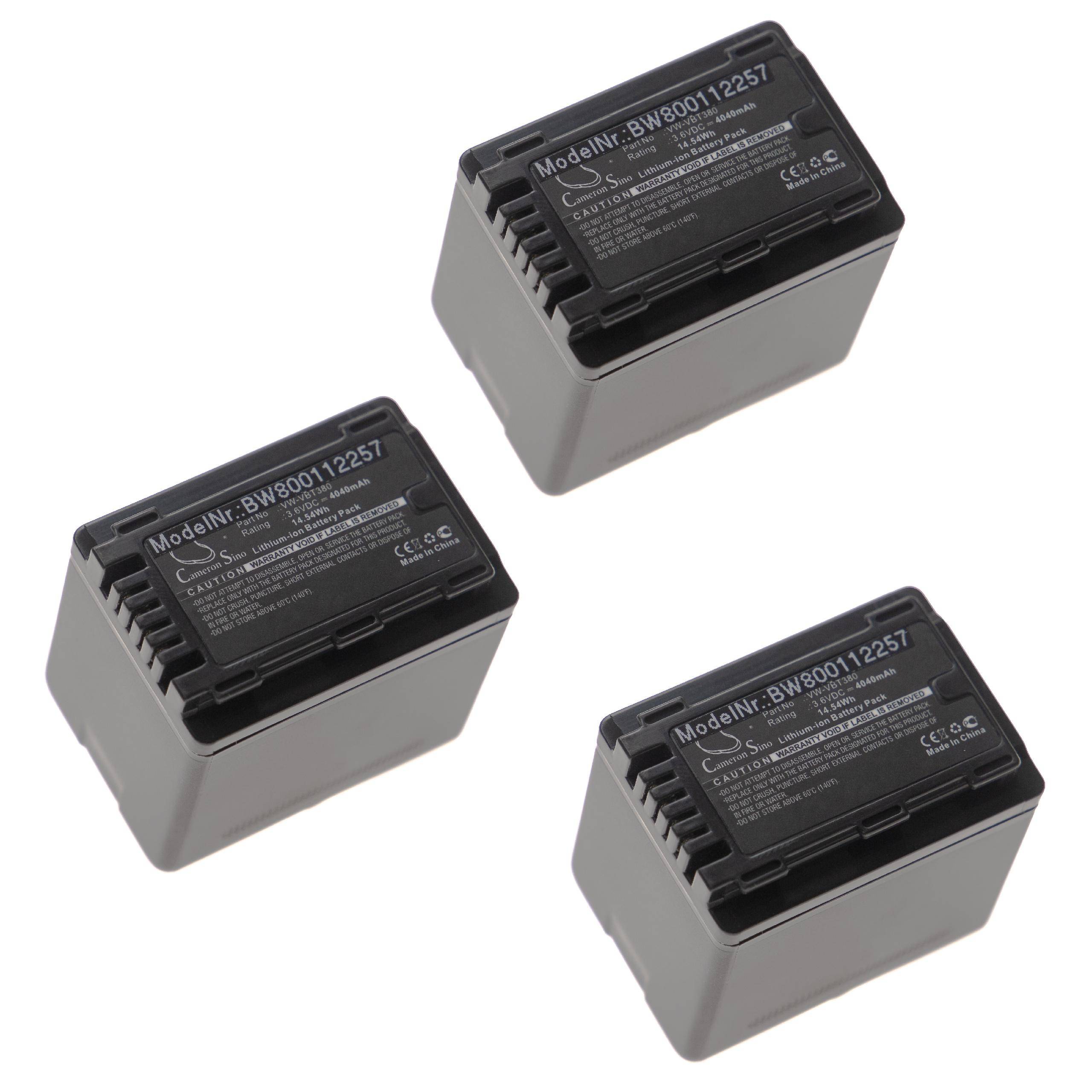 vhbw 3x Akku Ersatz für Panasonic VW-VBK180, VW-VBK360, VW-VBT380, VW-VBT190 für Videokamera Camcorder (4040 mAh, 3,6 V, Li-Ion)