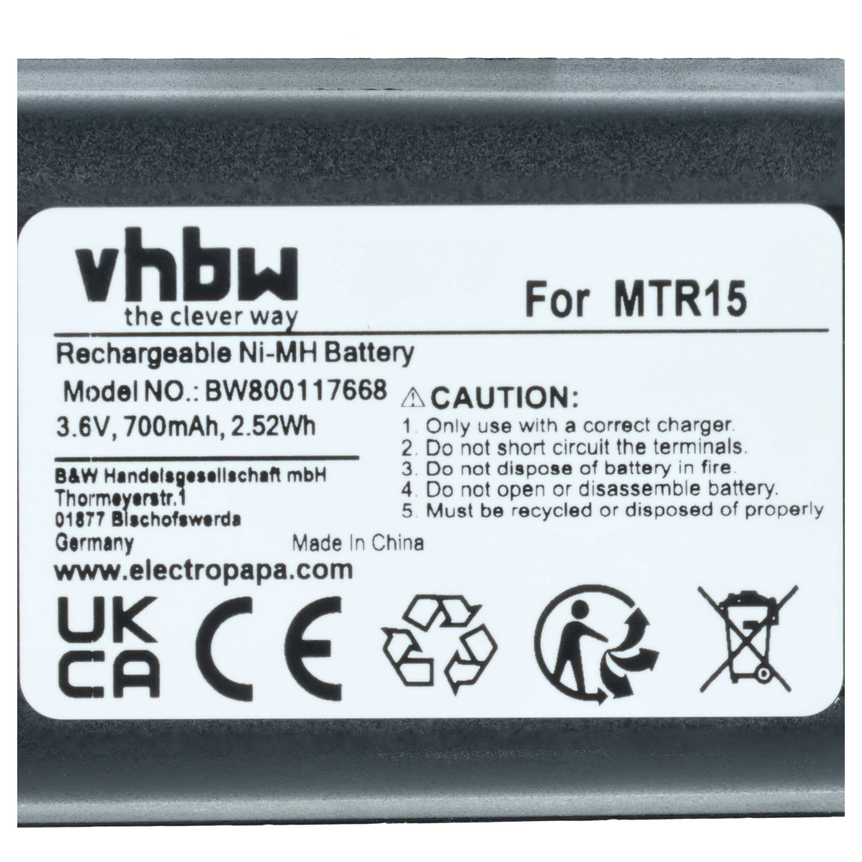 vhbw Akku kompatibel mit Ravioli A96897838P10845 | LJRAEC20, Grundfos MTR15 Fernbedienung Remote Control (700 mAh, 3,6 V, NiMH)