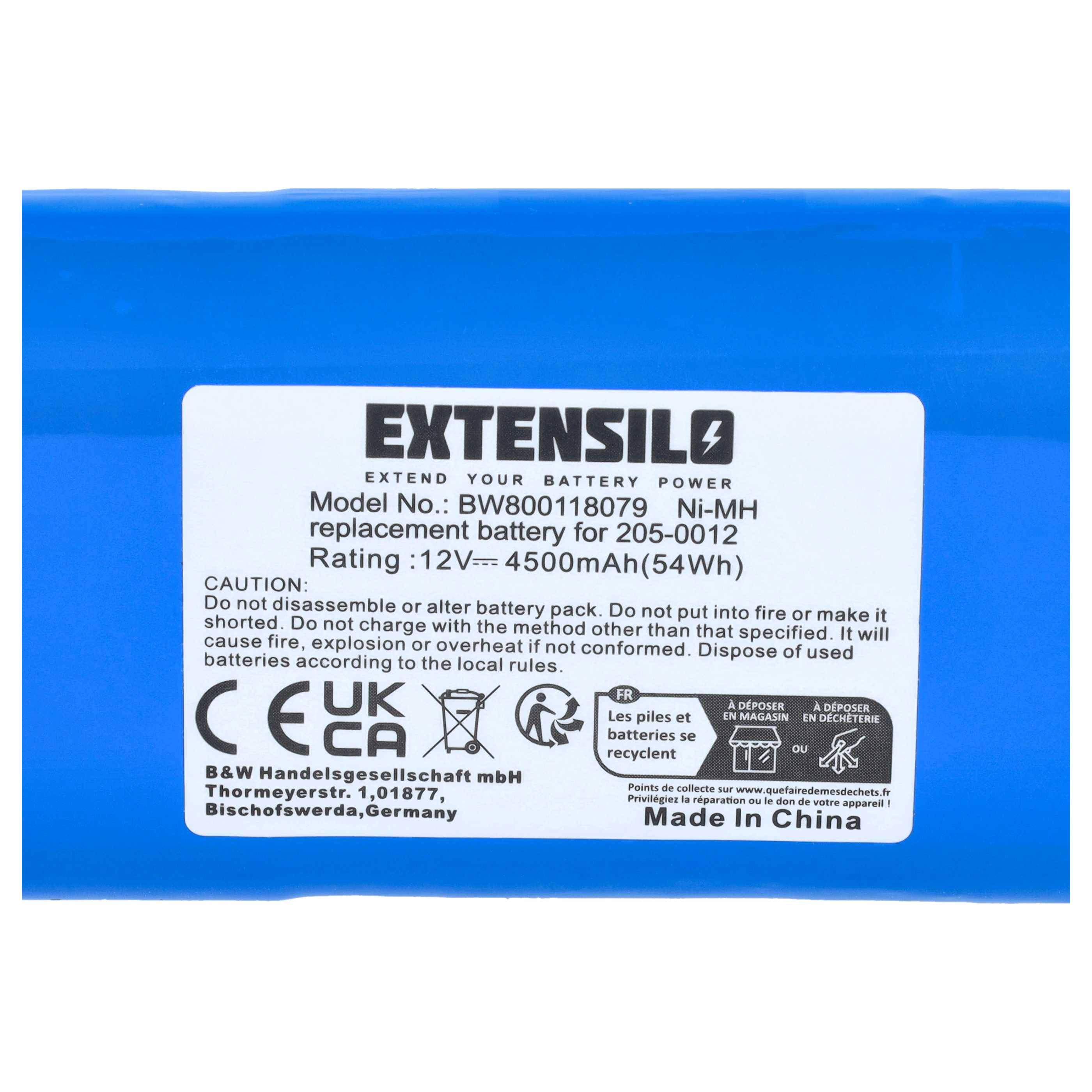 Blaues EXTENSIL-Ersatzbatteriepack mit der Bezeichnung Modell BW800118079, 12V 4500mAh, hergestellt in China.