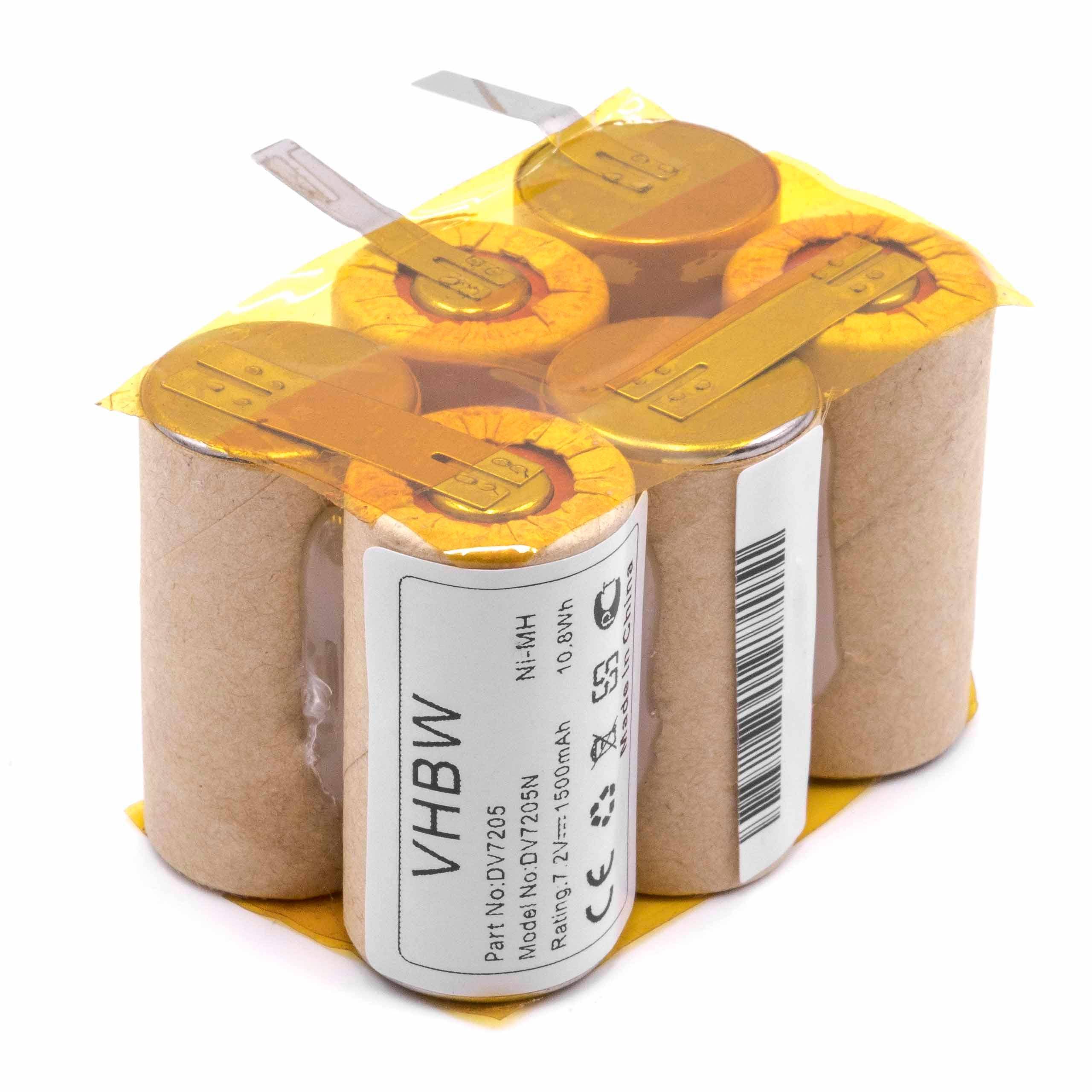 vhbw Akku kompatibel mit Black & Decker DV7205N | DV7205 Staubsauger (1500 mAh, 7,2 V, NiMH)