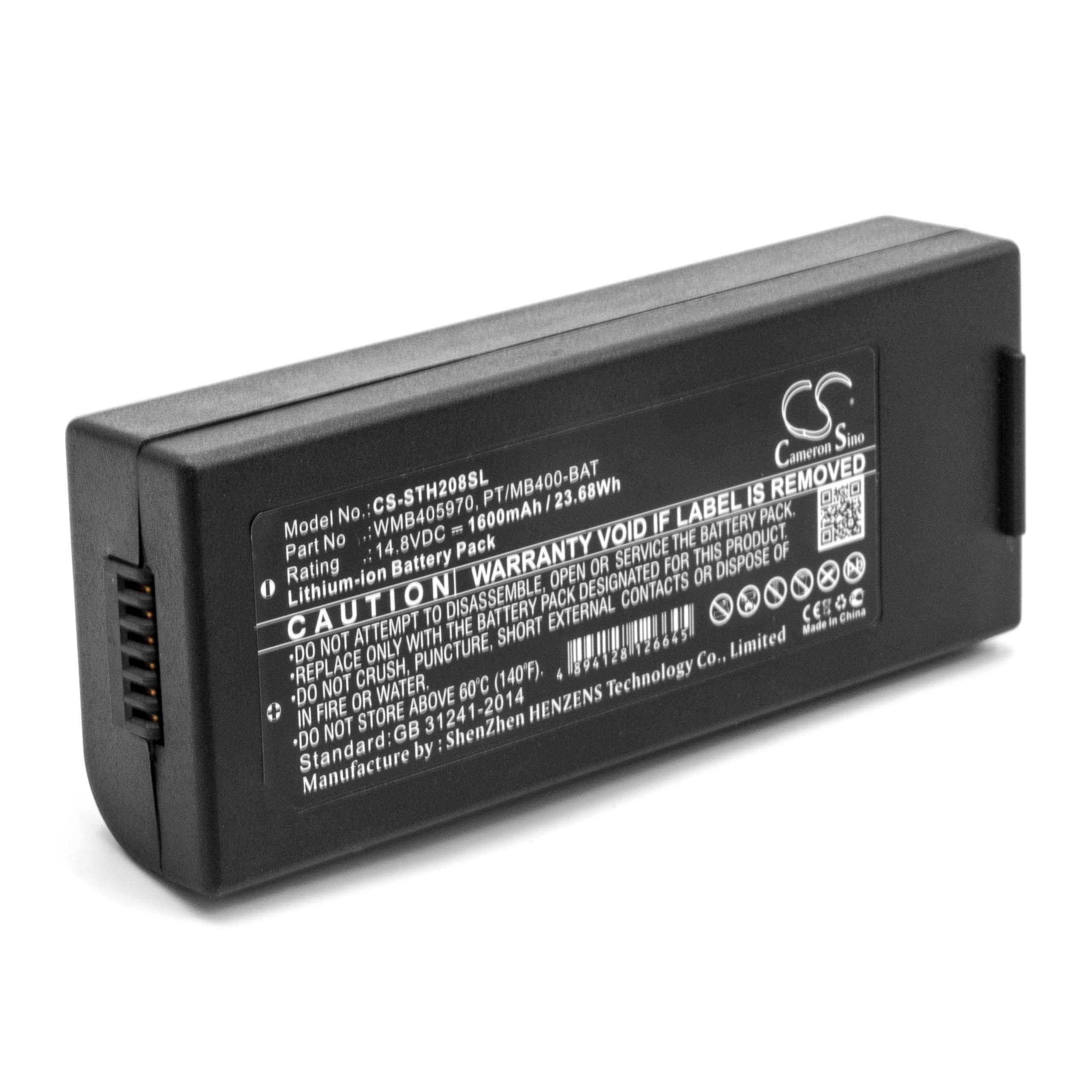 vhbw Akku kompatibel mit Sato MB410i, MB400i, TH208, TH2 Drucker Kopierer Scanner Etiketten-Drucker (1600 mAh, 14,8 V, Li-Ion)