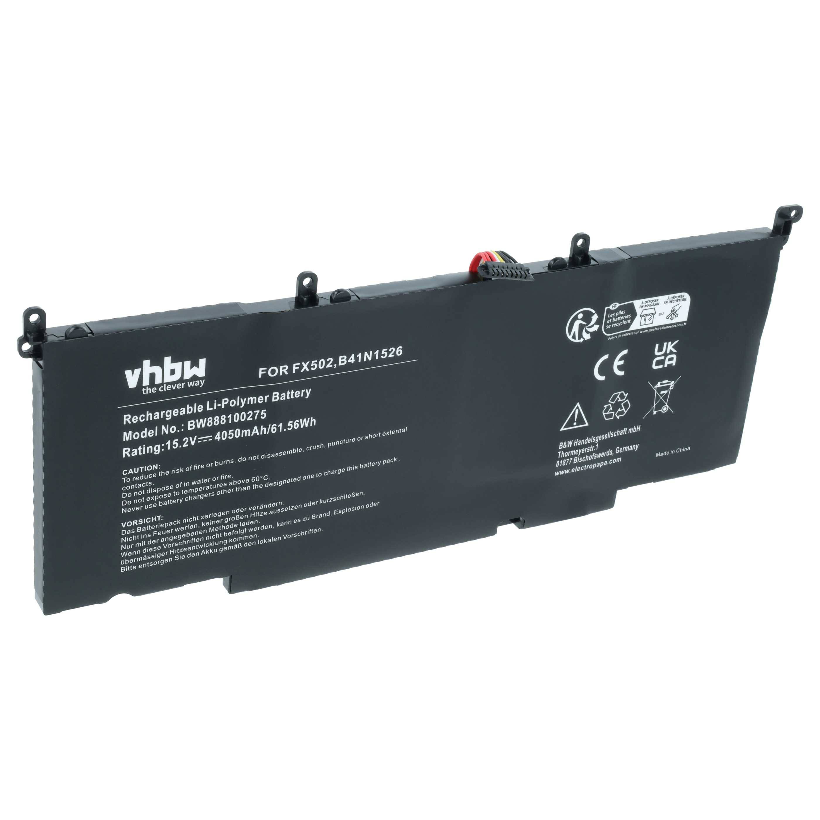 vhbw 1x Akku kompatibel mit Asus GL502V, GL502, FX502V, FX502, GL502VT-BSI7N27, GL502VT Notebook (4050 mAh, 15,2 V, Li-Polymer)