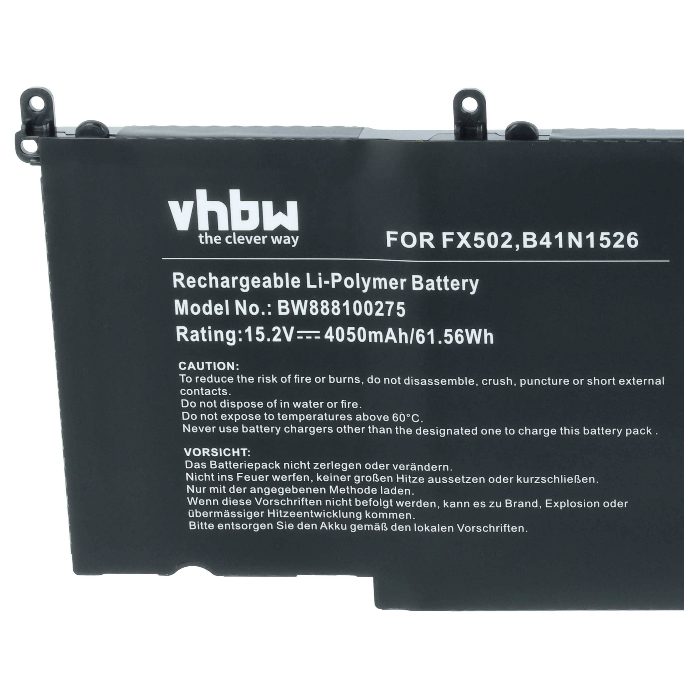 vhbw 1x Akku kompatibel mit Asus GL502V, GL502, FX502V, FX502, GL502VT-BSI7N27, GL502VT Notebook (4050 mAh, 15,2 V, Li-Polymer)