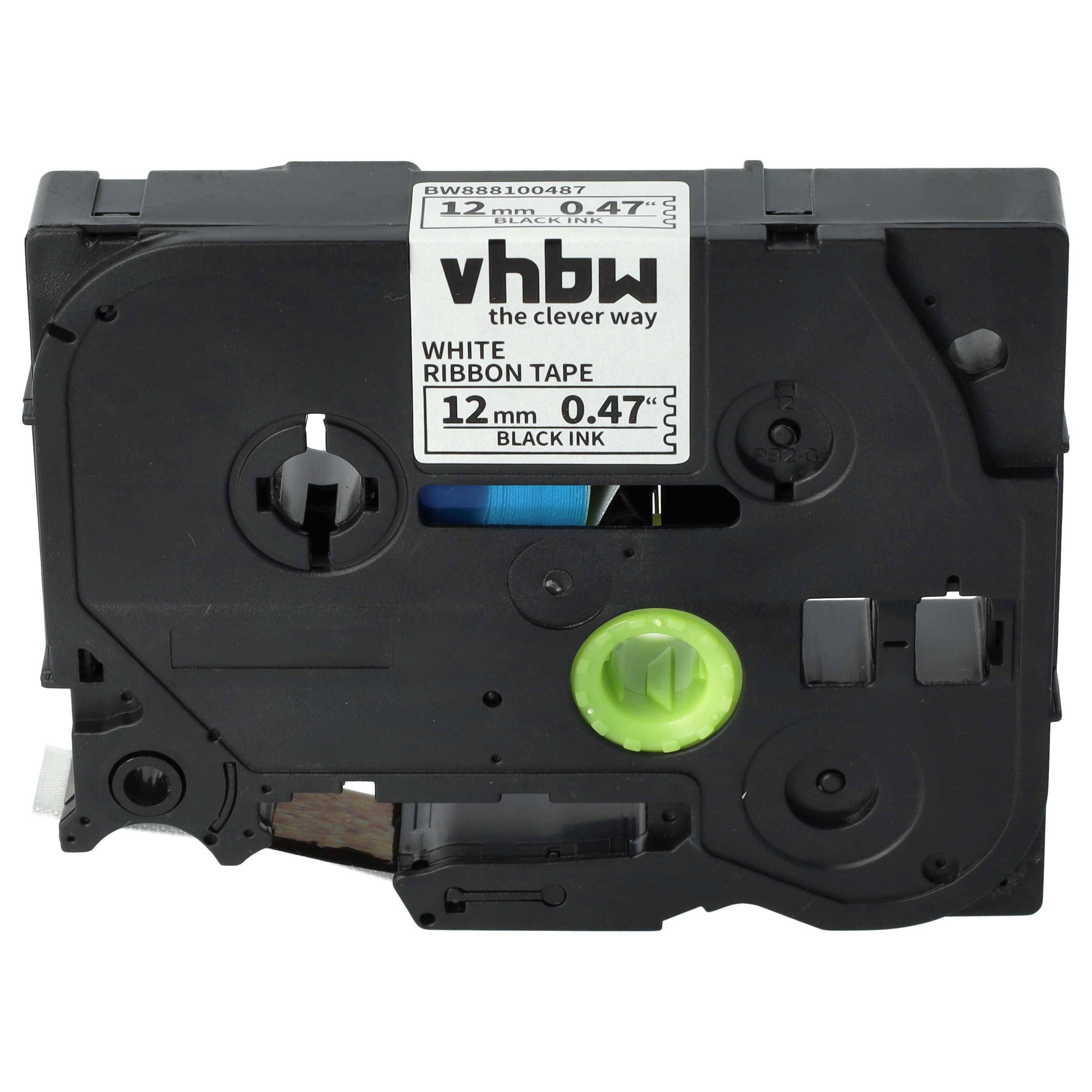 vhbw Schriftband-Kassette Textil kompatibel mit Brother PT ST1150D, ST5 Etiketten-Drucker 4m x 12mm Schwarz auf Weiß