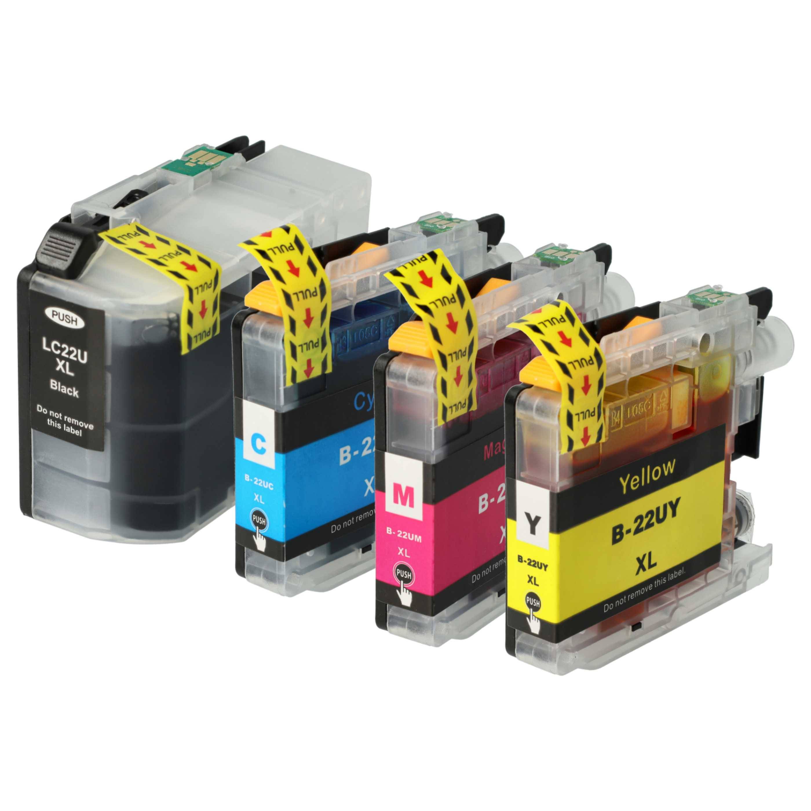 vhbw 4x Tintenpatronen als Ersatz für Brother LC22UM | LC-22UM, LC-22UC XL, LC-22UCXL - Set Cyan, Magenta, Yellow, Schwarz + Chip (Kompatibel)