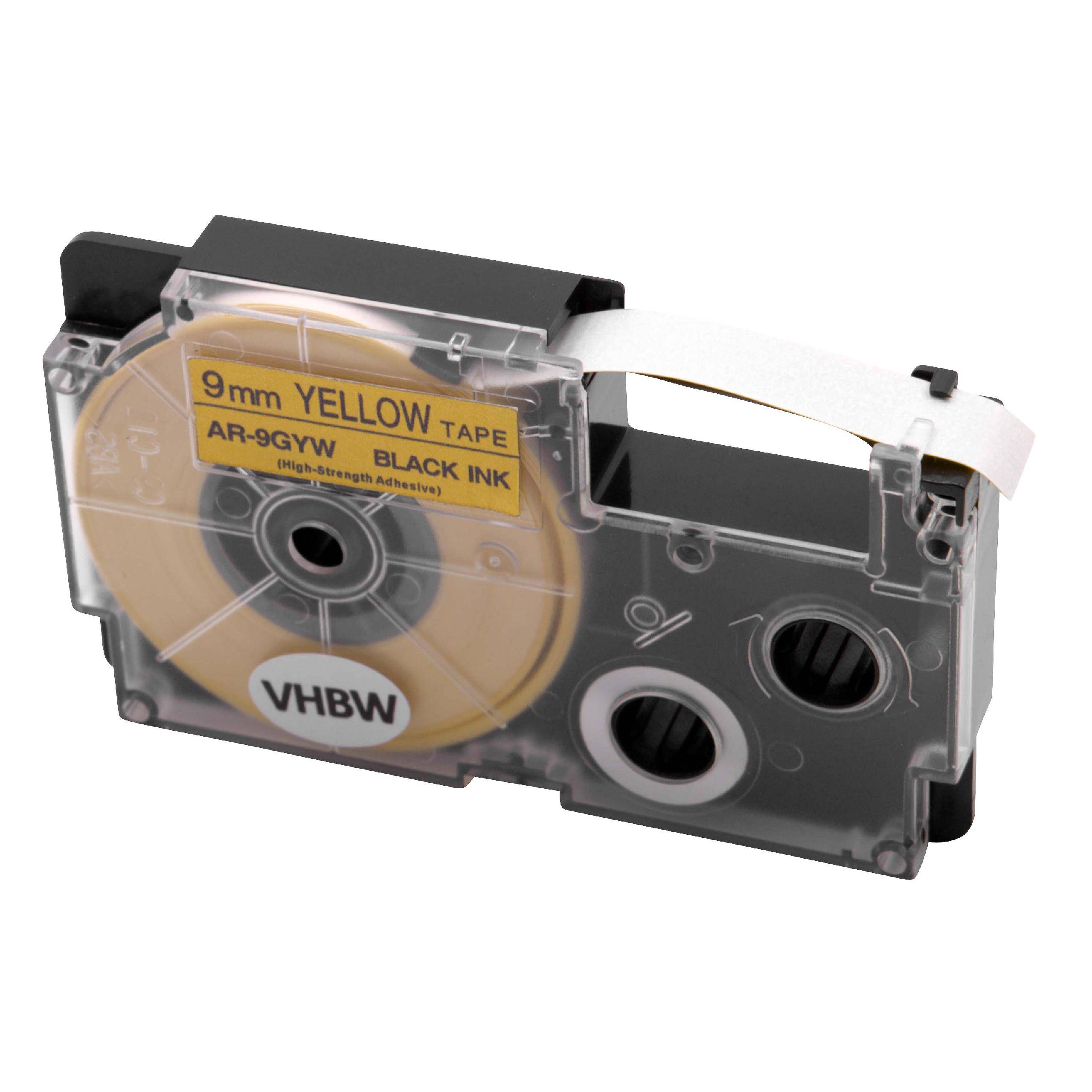 vhbw Schriftband-Kassette kompatibel mit Casio KL-2000, KL-300, KL-70E, KL-200E, KL-60, KL-7000 Etiketten-Drucker 5,5m x 9mm Schwarz auf Gelb