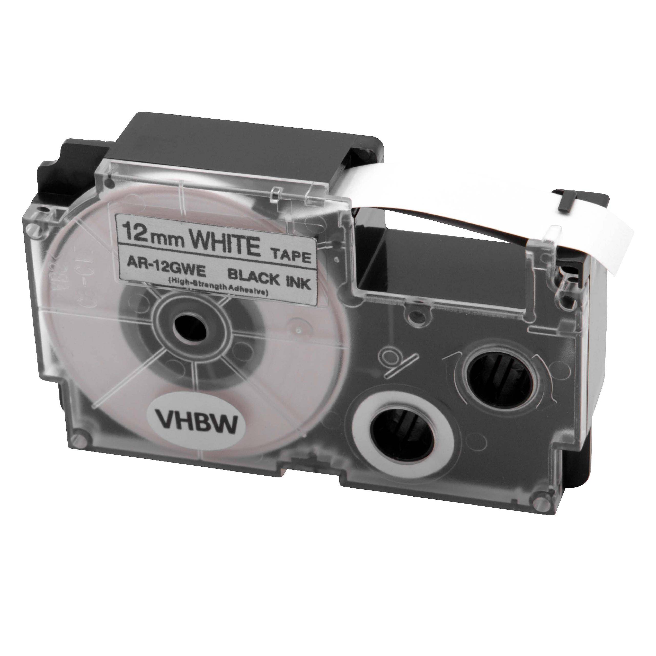 vhbw Schriftband-Kassette kompatibel mit Casio KL-750E | KL-300, KL-70E, KL-200E, KL-60, KL-7000 Etiketten-Drucker 5,5m x 12mm Schwarz auf Weiß