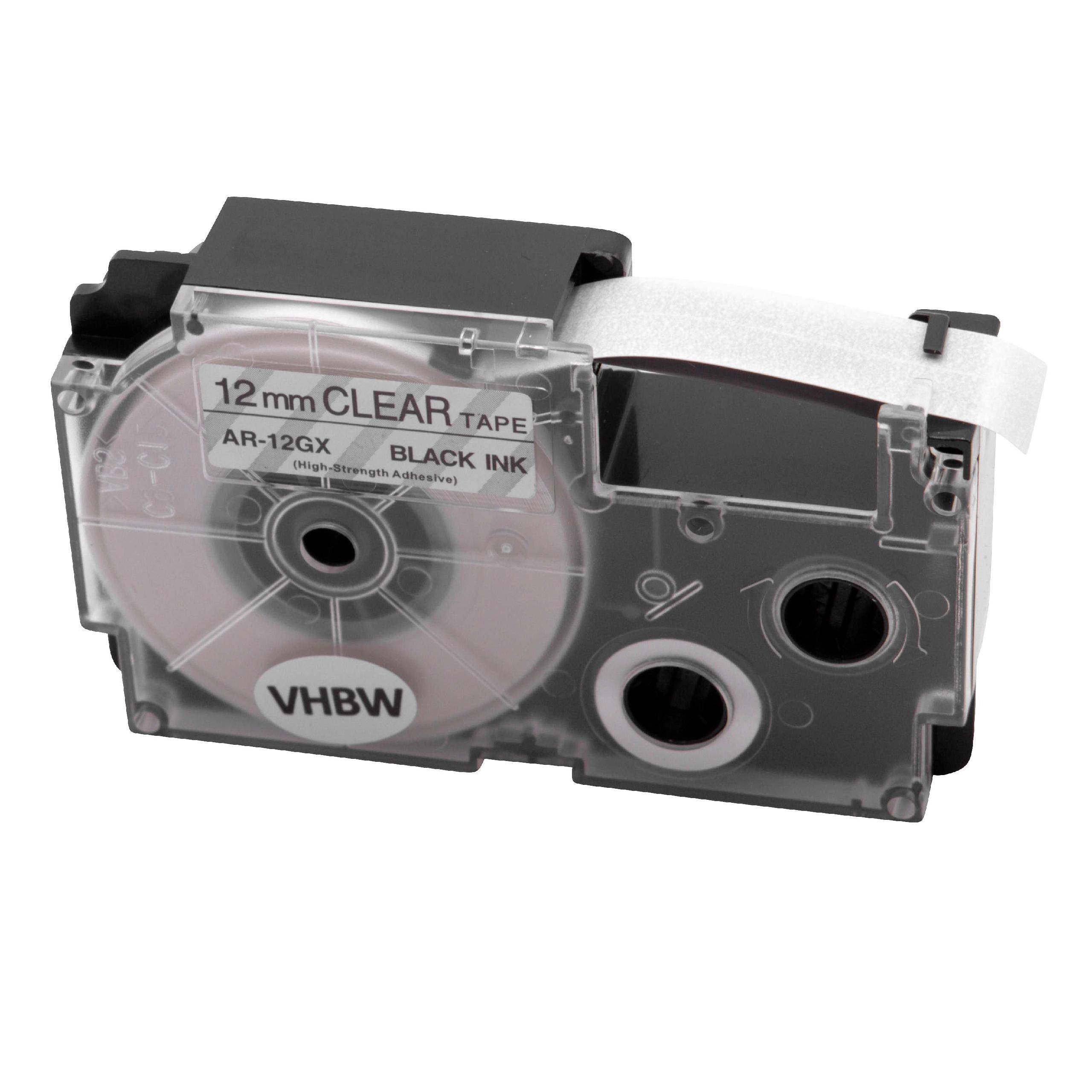 vhbw Schriftband-Kassette kompatibel mit Casio KL-200 | KL-300, KL-70E, KL-200E, KL-60, KL-7000 Etiketten-Drucker 5,5m x 12mm Schwarz auf