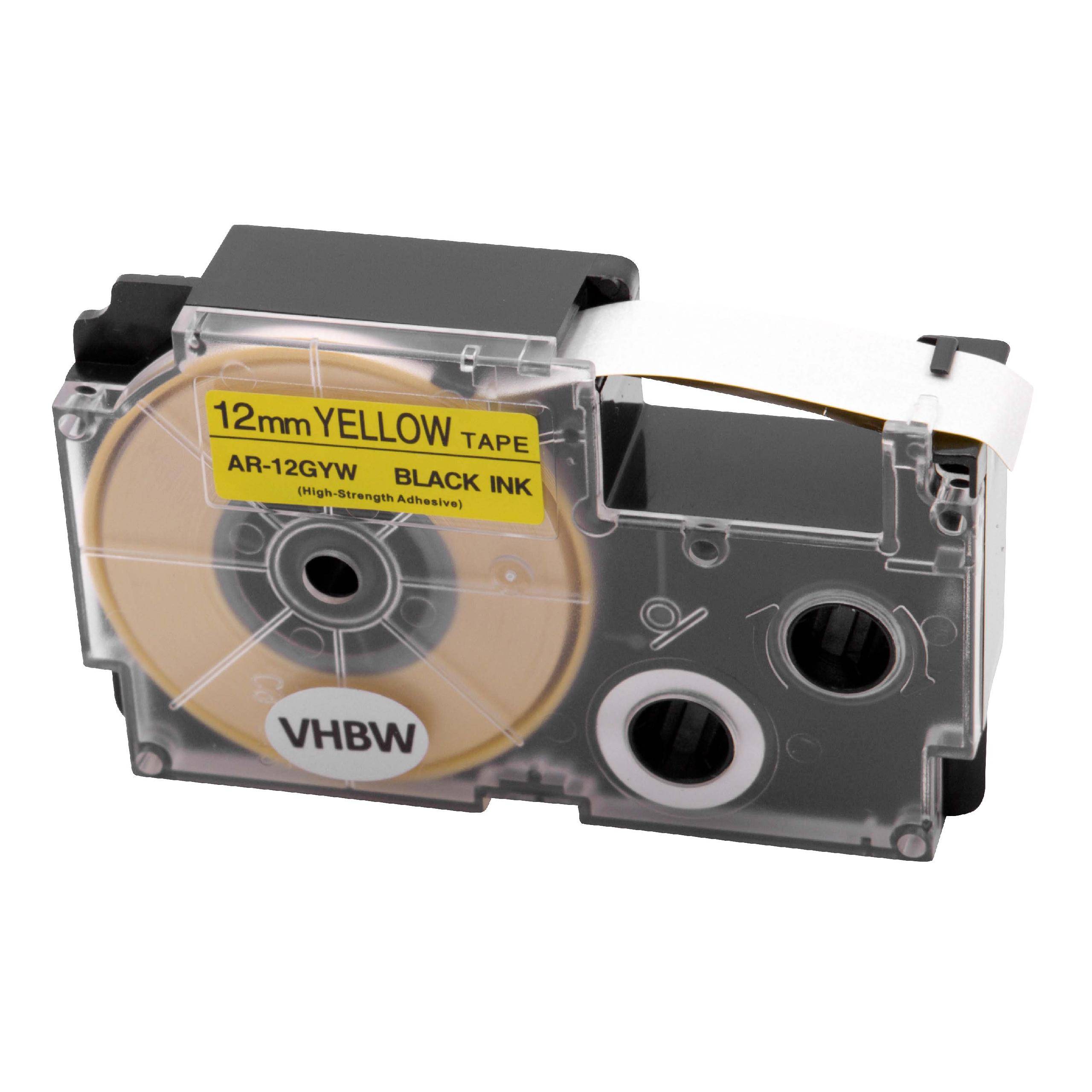 vhbw Schriftband Kassette schwarz auf gelb kompatibel mit Casio KL-820, KL-8200, KL-C500, KL-G2, KL-HD1, KL-P1000 Etiketten-Drucker 12mm