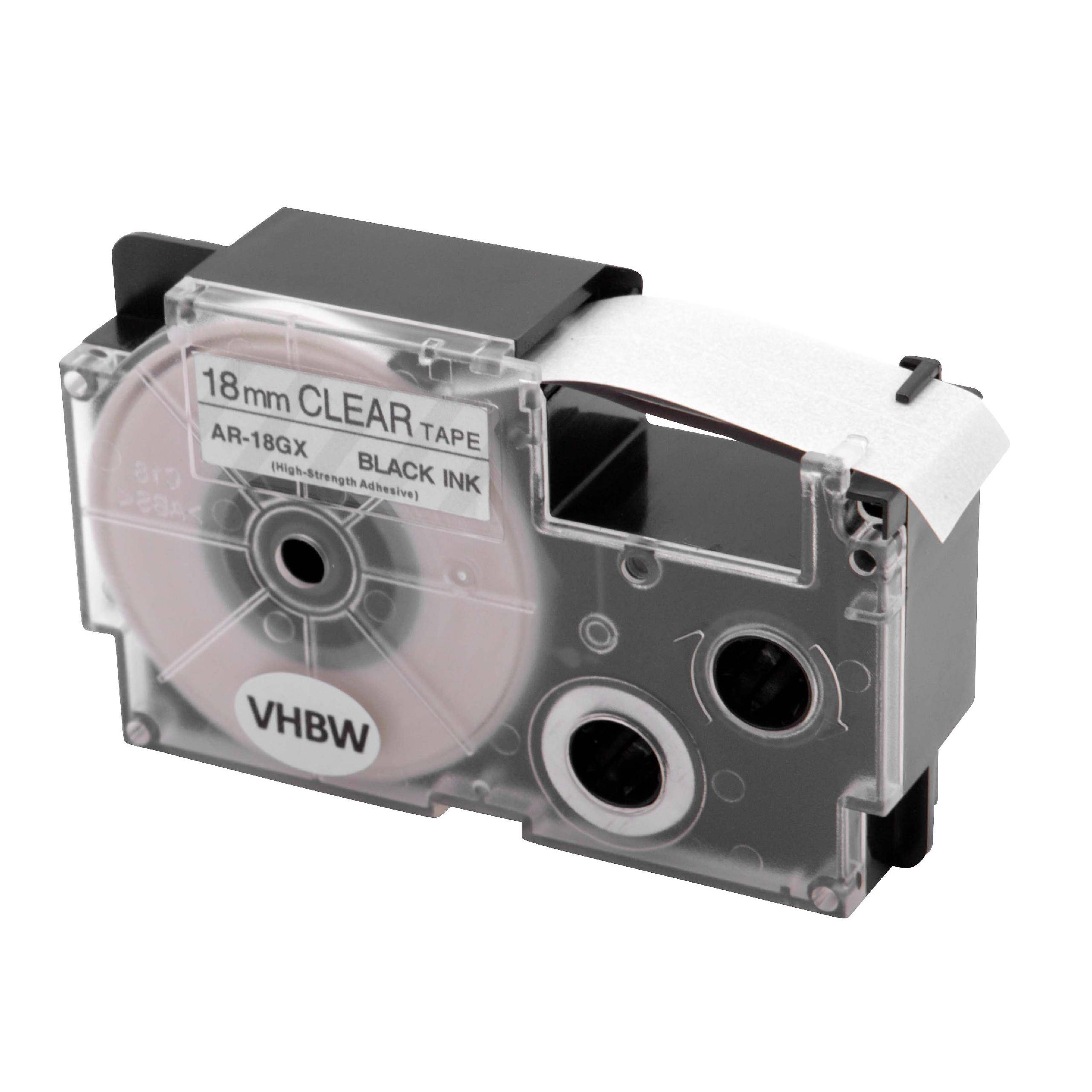vhbw 1x Schriftband-Kassette kompatibel mit Casio KL-130, KL-100E, KL-120, KL-1500, CW-L300 Etiketten-Drucker 5,5m x 18mm Schwarz auf Transparent