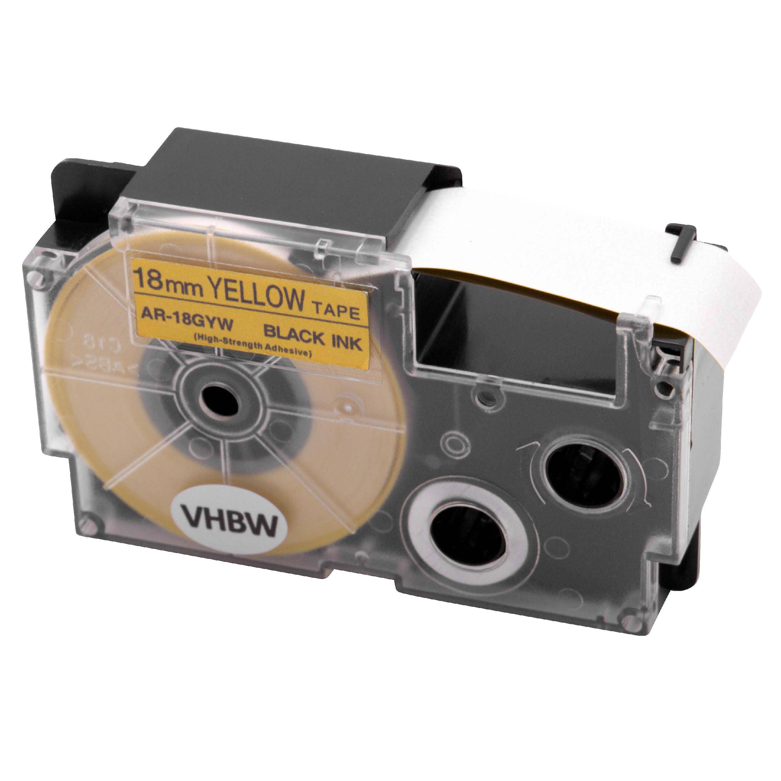 vhbw Schriftband-Kassette kompatibel mit Casio KL-200, KL-130, KL-100E, KL-120, KL-1500, CW-L300 Etiketten-Drucker 5,5m x 18mm Schwarz auf Gelb