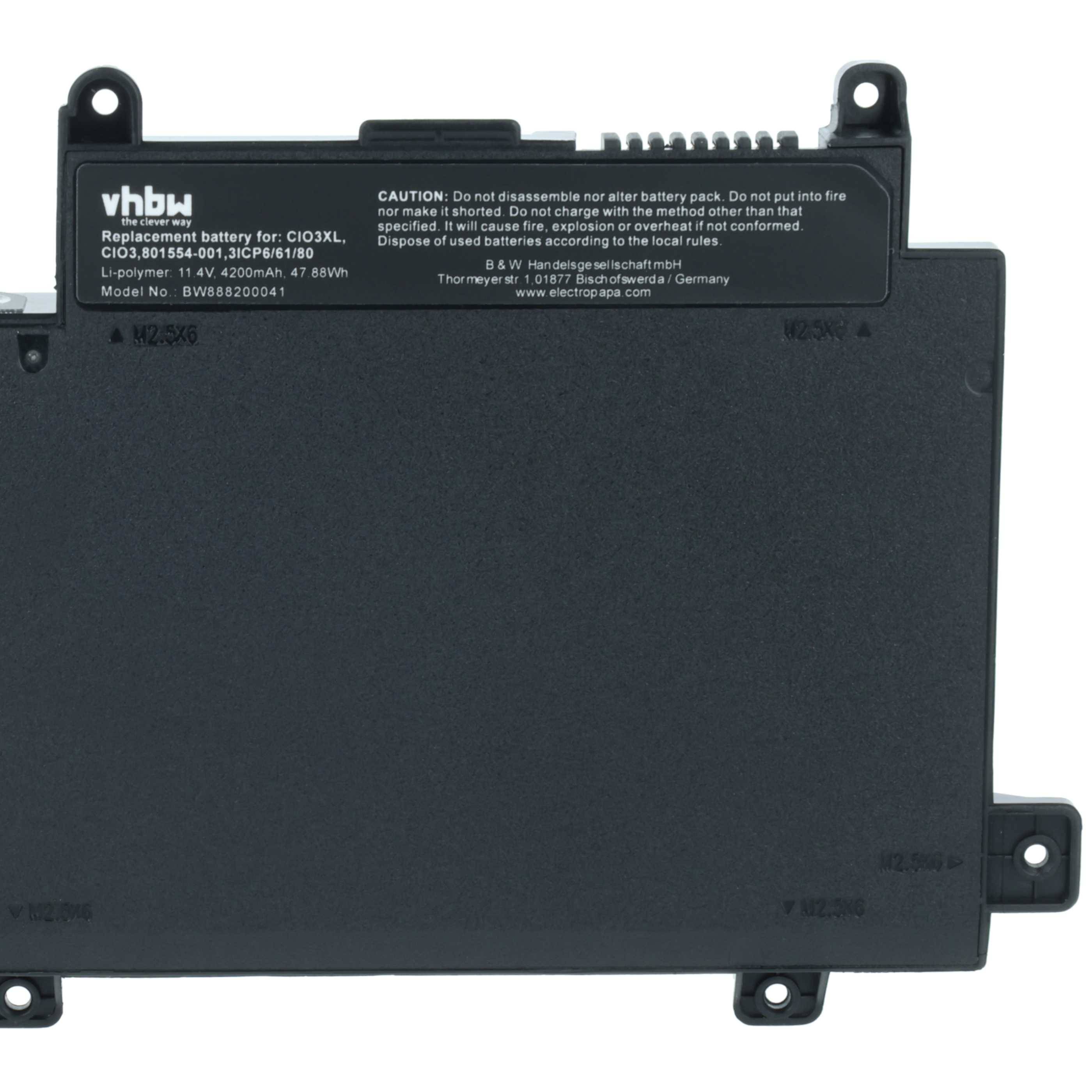 vhbw Akku Ersatz für HP T7B31AA | für Notebook (4200 mAh, 11,4 V, Li-Polymer)