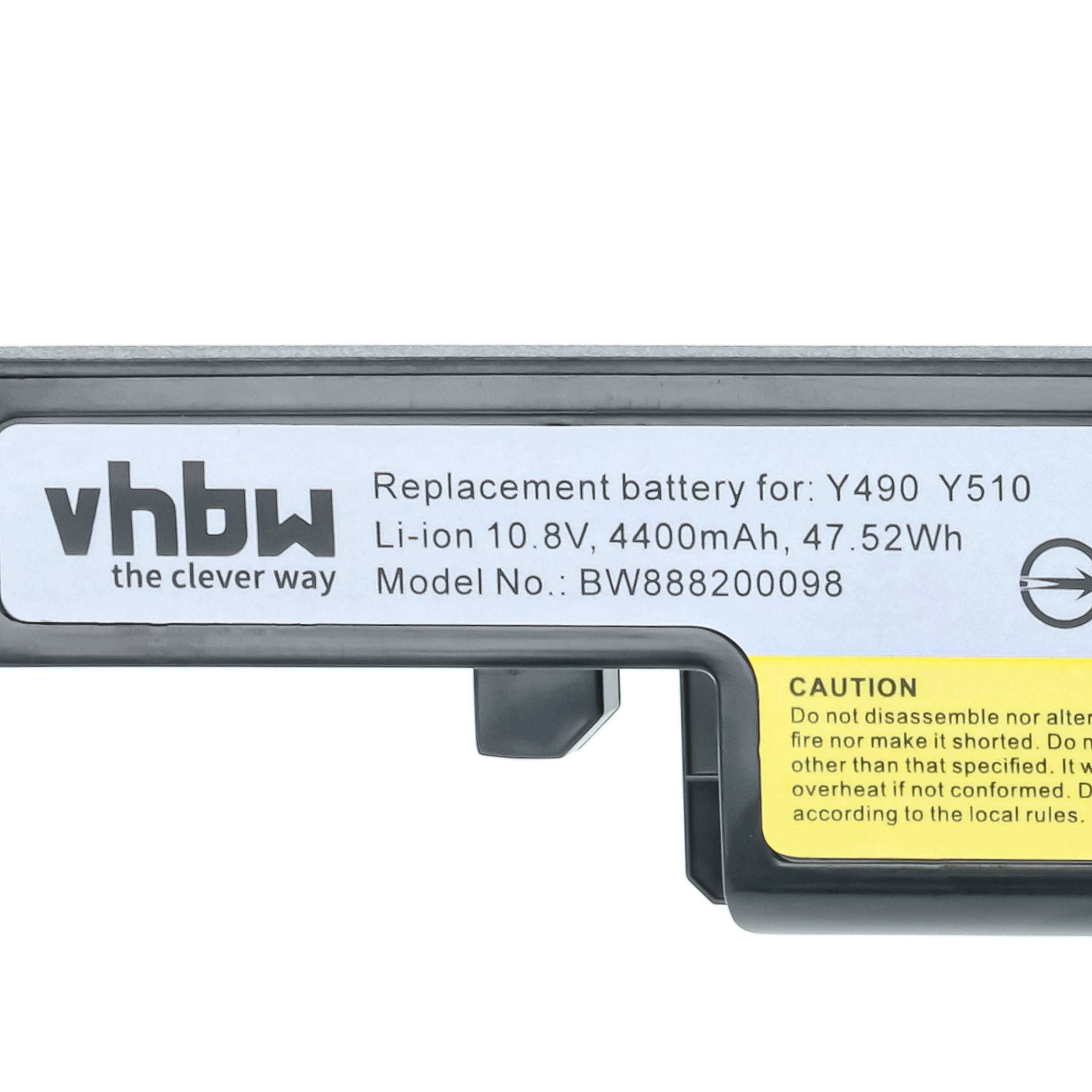 vhbw Akku kompatibel mit Lenovo IdeaPad Y490A, Y490M, Y410P, Y490, Y400, Y410, Y410N, Y400N, Y400P Notebook (4400 mAh, 10,8 V, Li-Ion)
