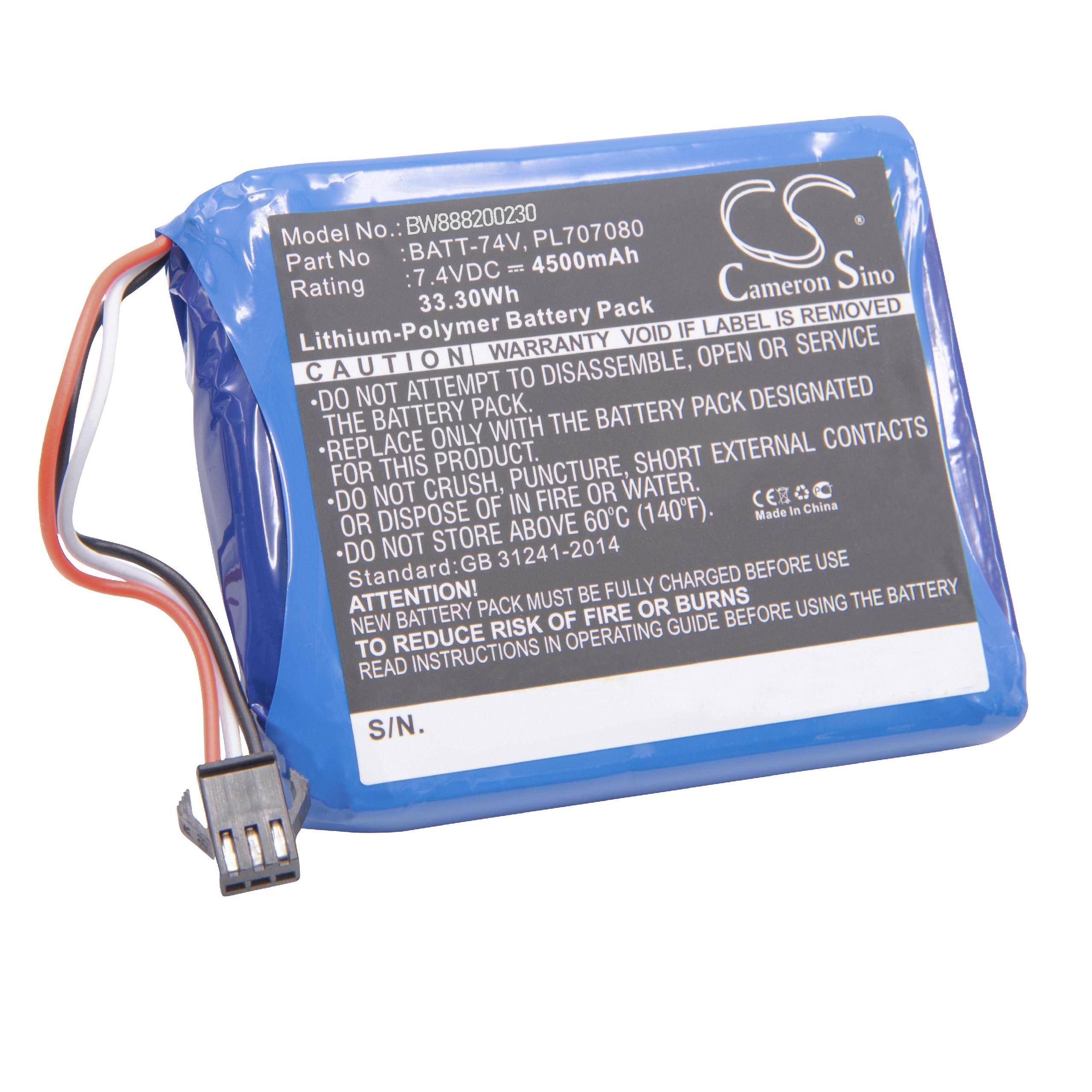 Blaue Lithium-Polymer-Batterie mit Sicherheitswarnungen einschließlich „Versuchen Sie nicht, das Batterieepack zu zerlegen, zu öffnen oder zu warten.