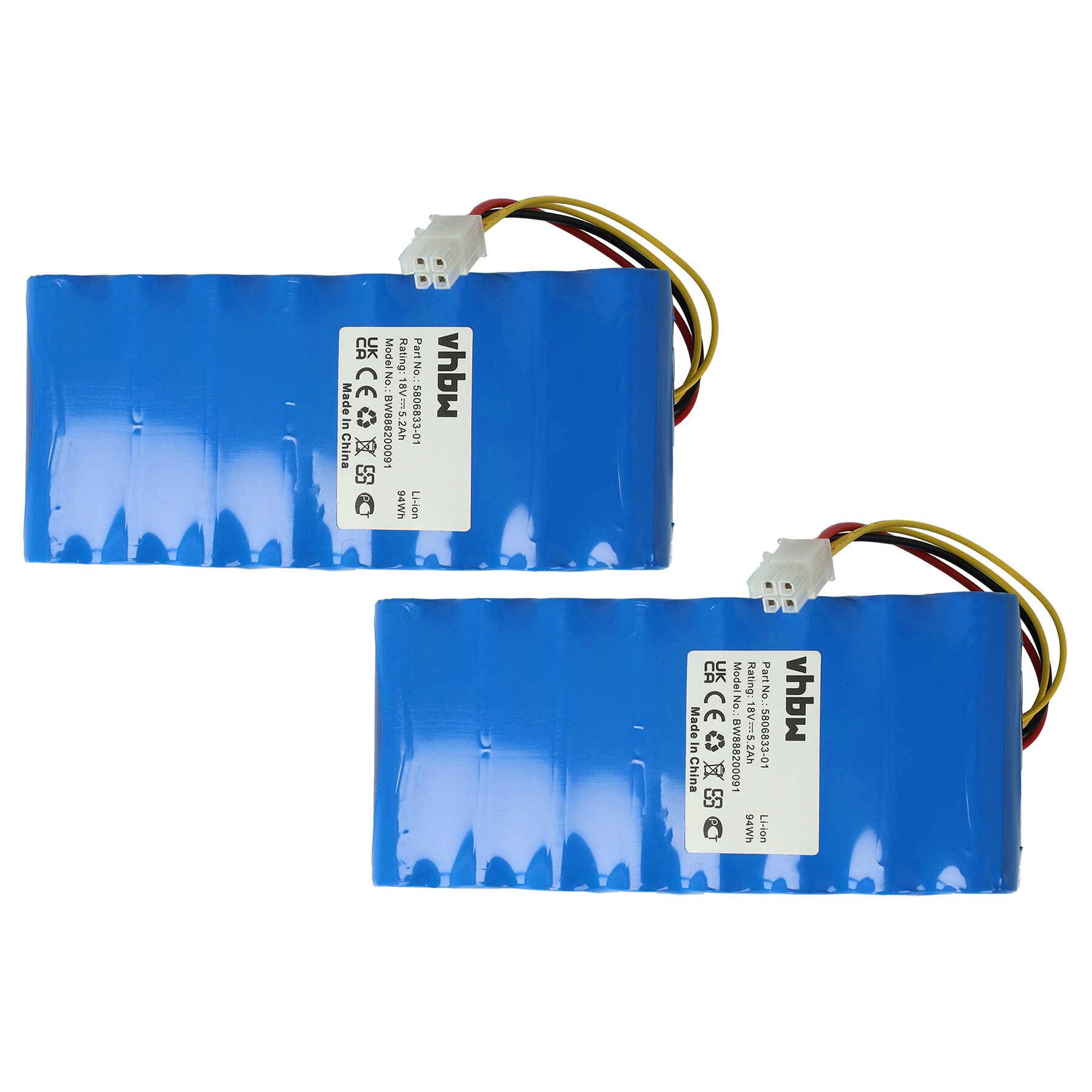 vhbw 2x Akku kompatibel mit Husqvarna Automower 320, 420 bis BJ 2019/2020 Rasenroboter (5200mAh 18V Li-Ion)