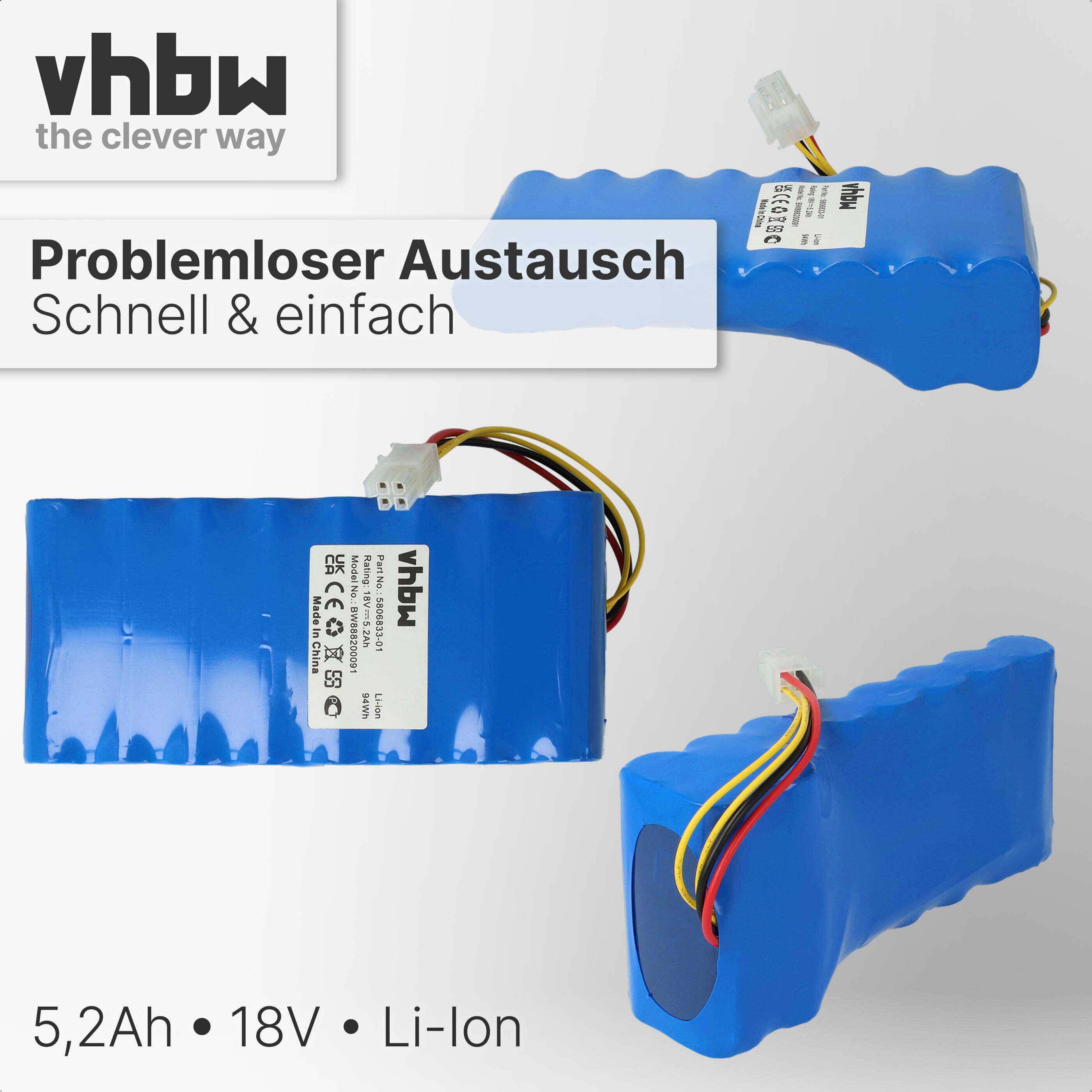 vhbw 2x Akku kompatibel mit Husqvarna Automower 520, 450X 191409786, 440 204681190, 520 2018, 450X 2018, 520 2019 (5200mAh, 18V, Li-Ion)