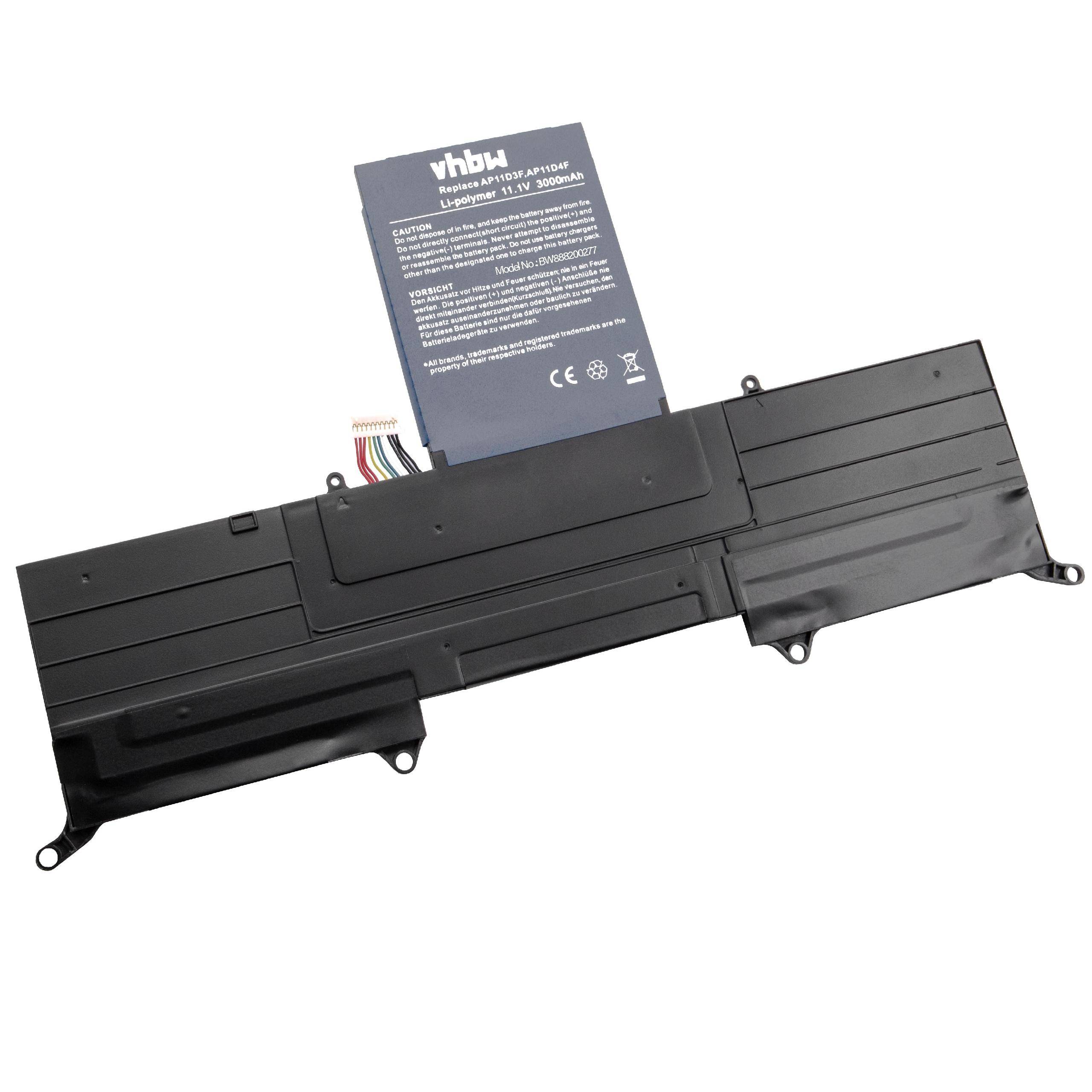 vhbw Akku kompatibel mit Acer Aspire Ultrabook S3-391-9606, S3-391-9499, S3-391-9445 Notebook (3000 mAh, 11,1 V, Li-Polymer)