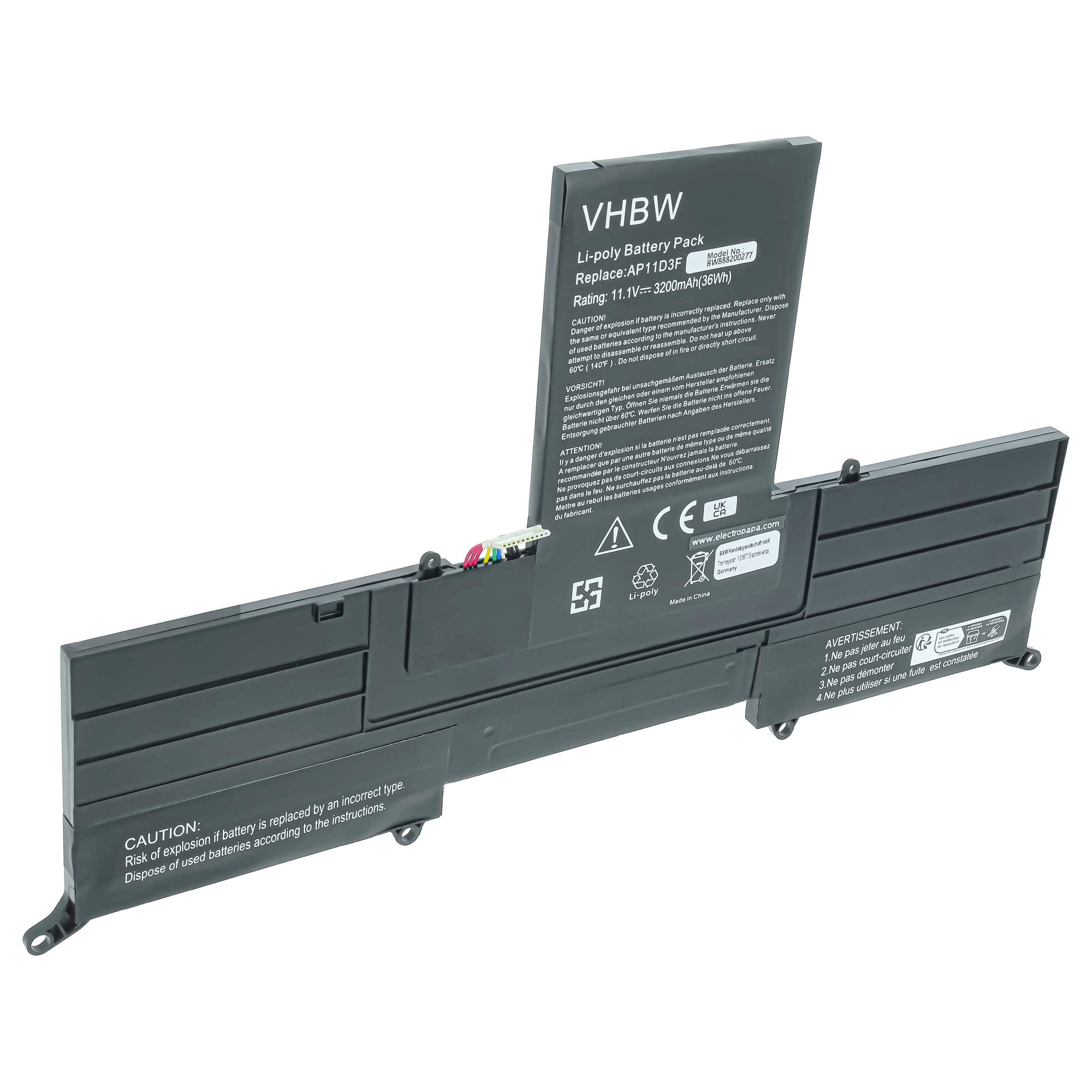vhbw Akku kompatibel mit Acer Aspire Ultrabook S3-391-9695, S3-951-2464G52nss, S3-391-9813 Notebook (3000 mAh, 11,1 V, Li-Polymer)