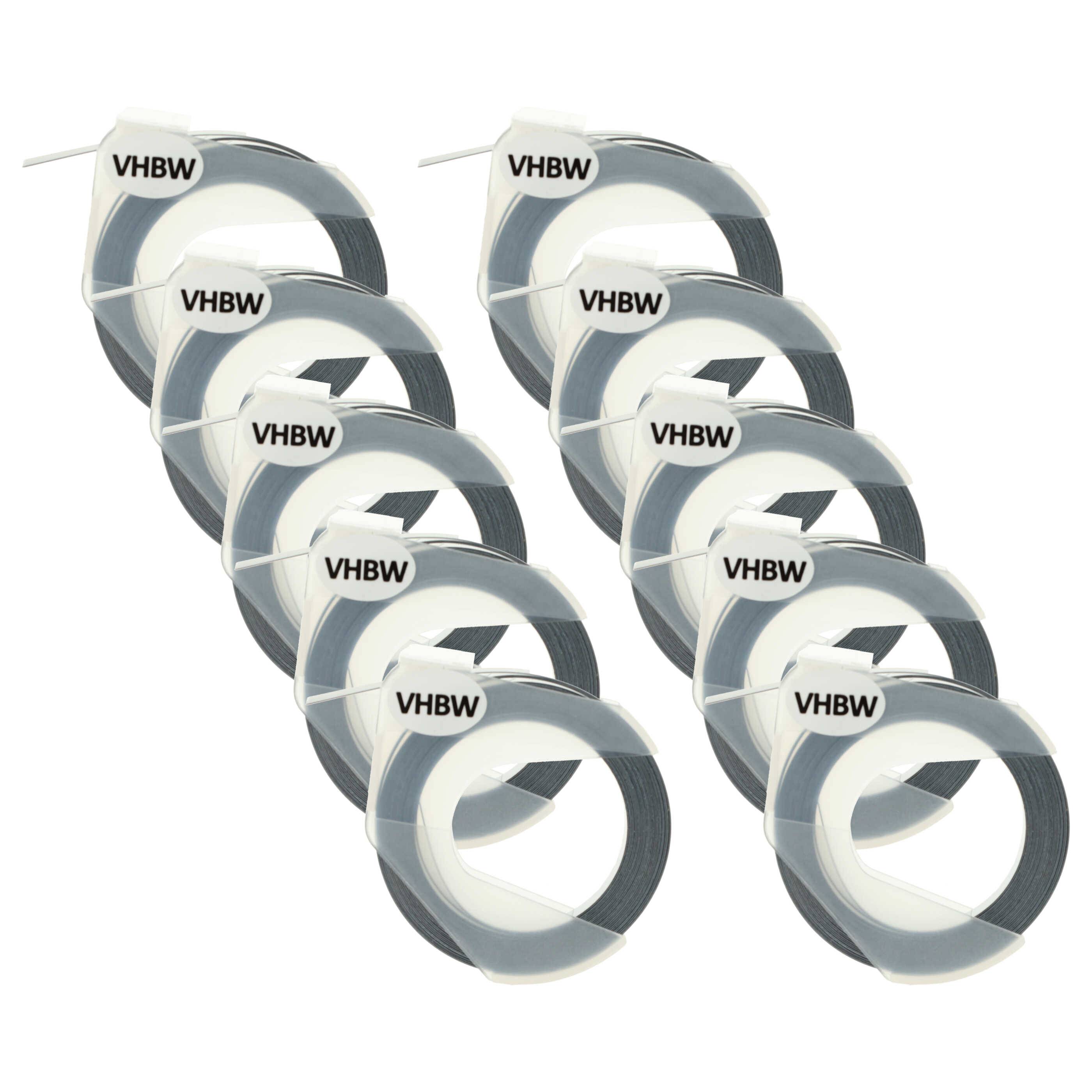 vhbw 10x 3D Prägeband-Schriftband-Kassette kompatibel mit Dymo Omega Home S0717930 Etiketten-Drucker 3m x 9mm Weiß auf Schwarz