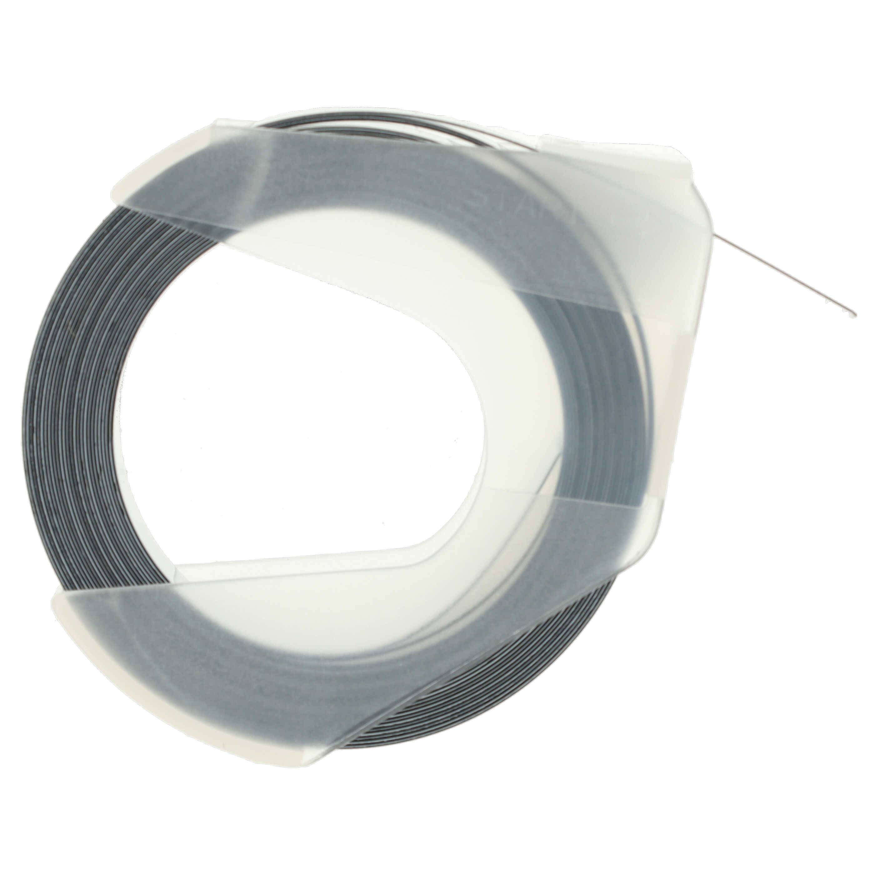 vhbw 5x 3D Prägeband-Schriftband-Kassette kompatibel mit Dymo 15447 | 1535, 1540, 1550, 1570, 1575 Etiketten-Drucker 3m x 9mm Weiß auf Schwarz