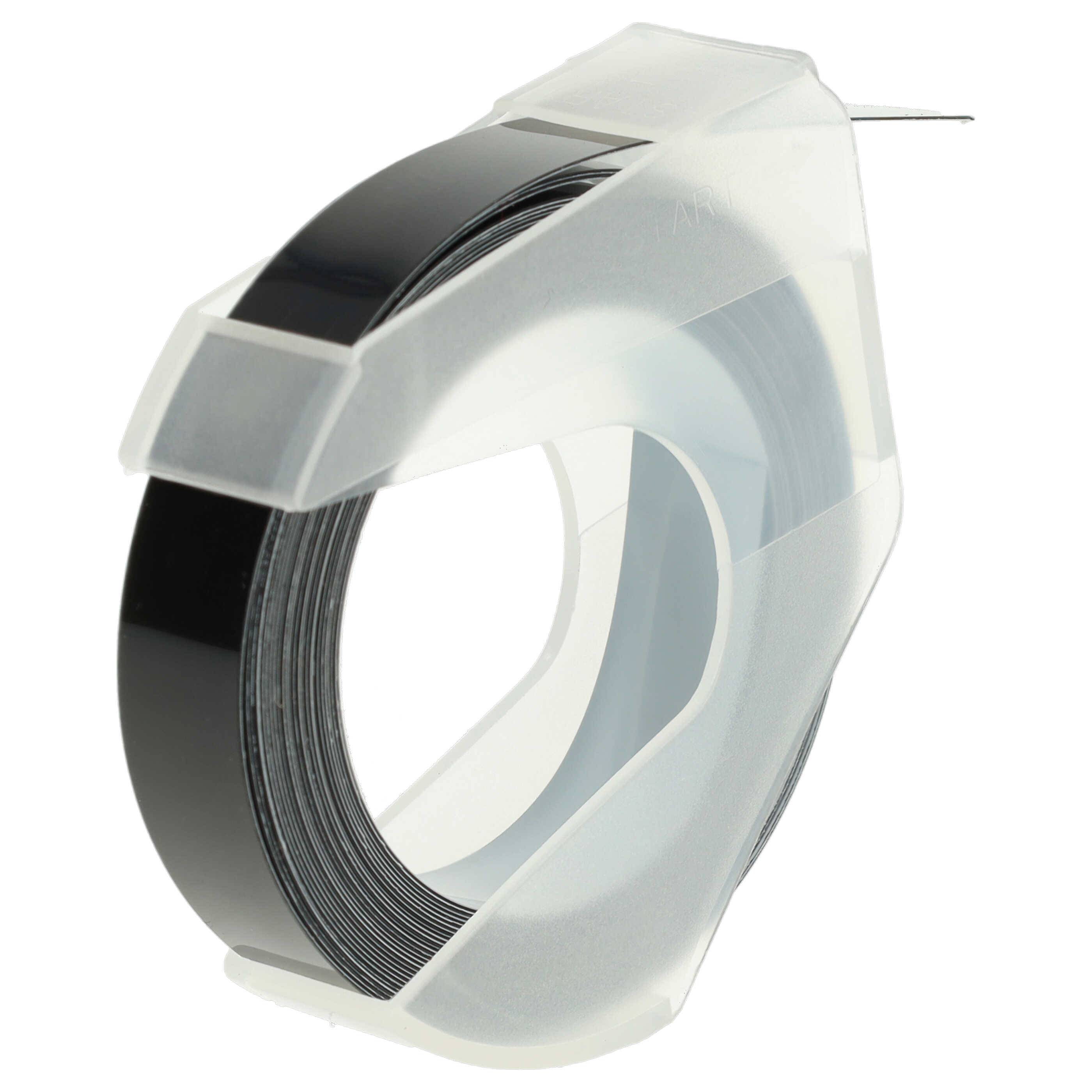 vhbw 5x 3D Prägeband-Schriftband-Kassette kompatibel mit Dymo 15447 | 1535, 1540, 1550, 1570, 1575 Etiketten-Drucker 3m x 9mm Weiß auf Schwarz