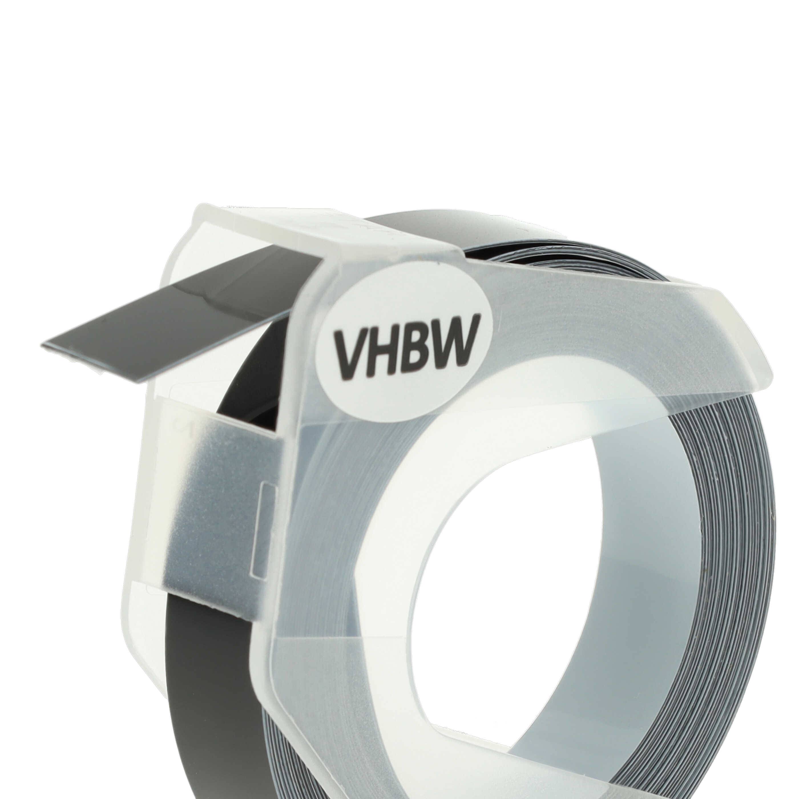 vhbw 5x 3D Prägeband-Schriftband-Kassette kompatibel mit Dymo 15447 | 1535, 1540, 1550, 1570, 1575 Etiketten-Drucker 3m x 9mm Weiß auf Schwarz