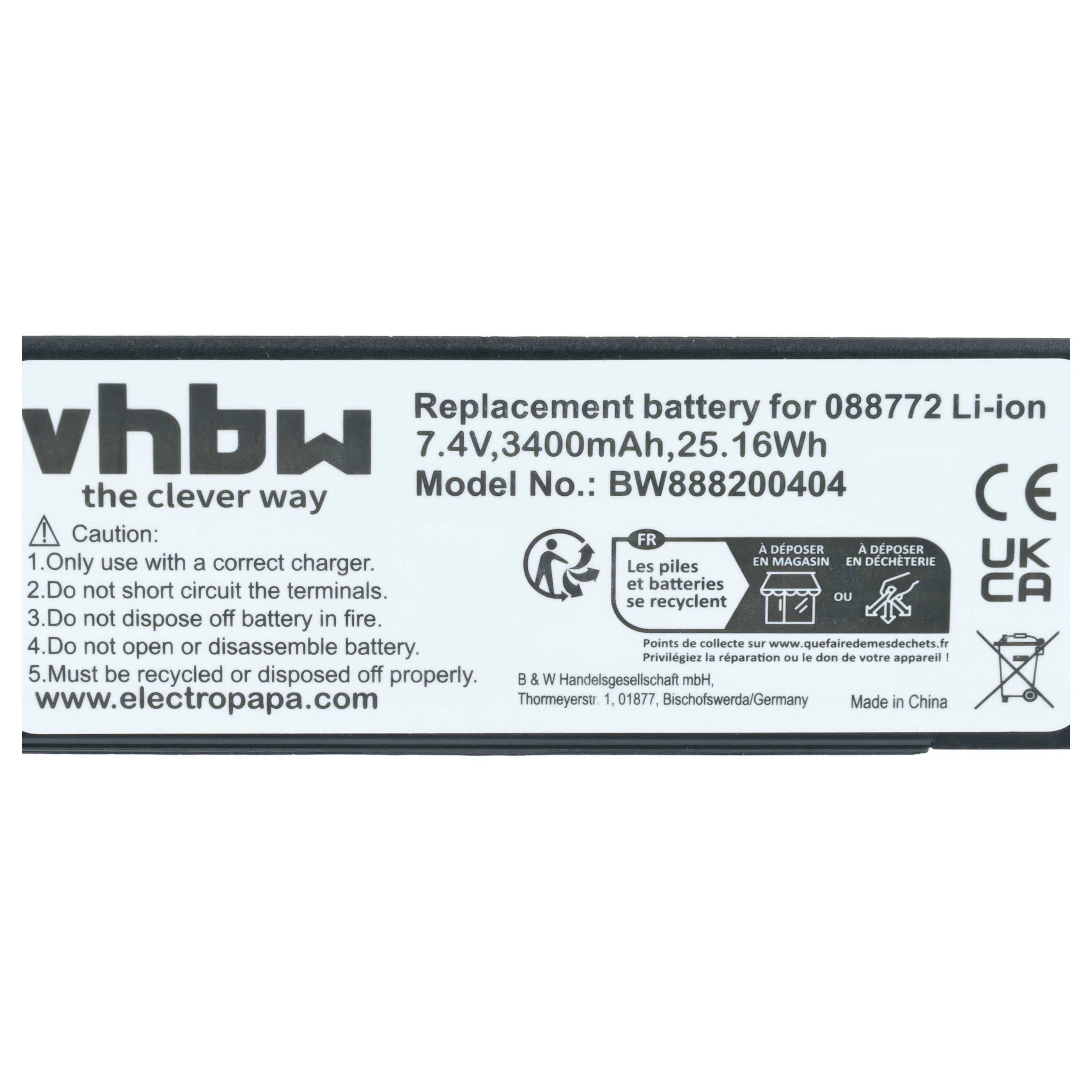 vhbw Akku Ersatz für Bose 088796, 088789, 088772, 080841 für Lautsprecher Boxen Speaker (3400 mAh, 7,4 V, Li-Ion)