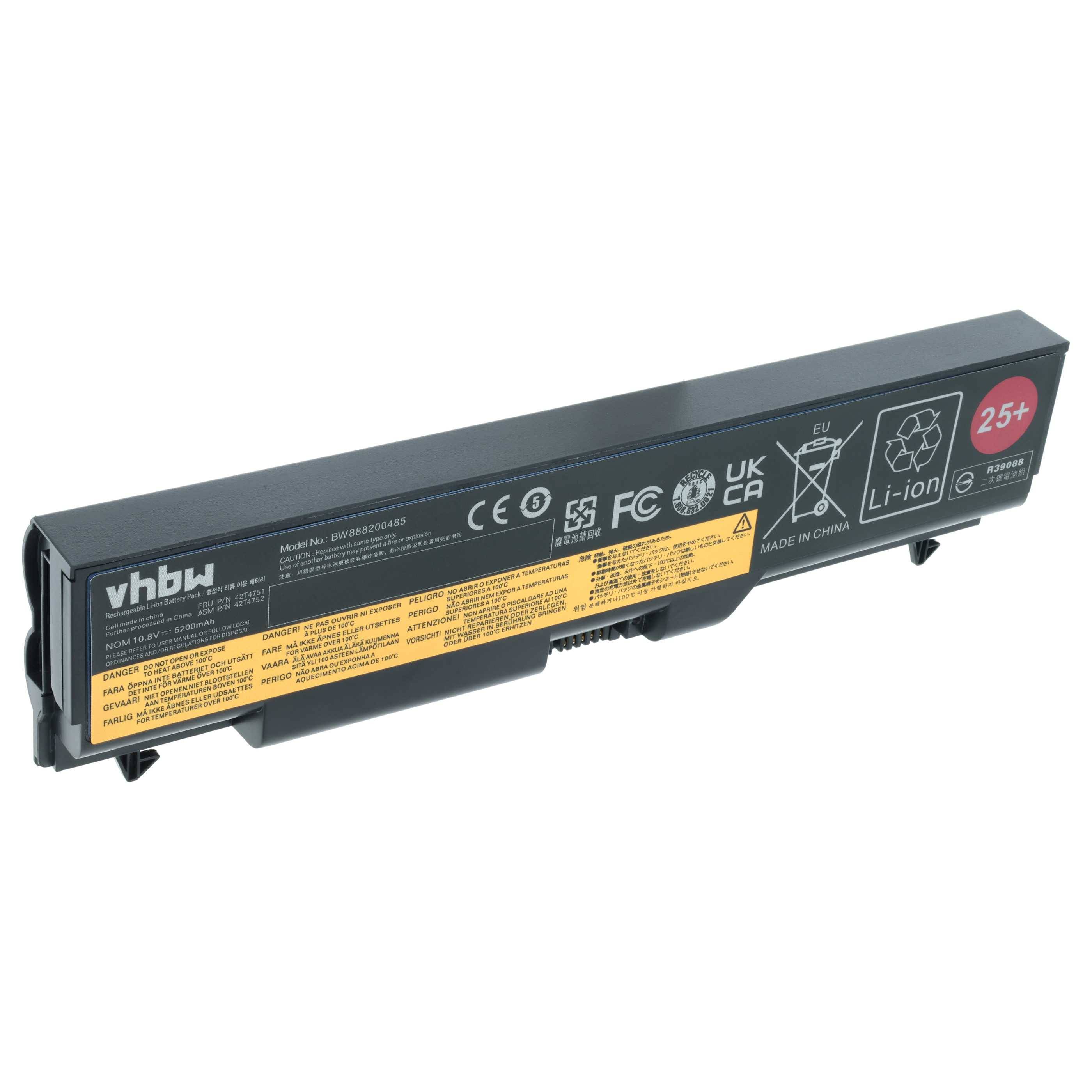 vhbw Akku Ersatz für Lenovo FRU 42T4731, FRU 42T4714, FRU 42T4735, FRU 42T4737 für Notebook (5200 mAh, 10,8 V, Li-Ion)