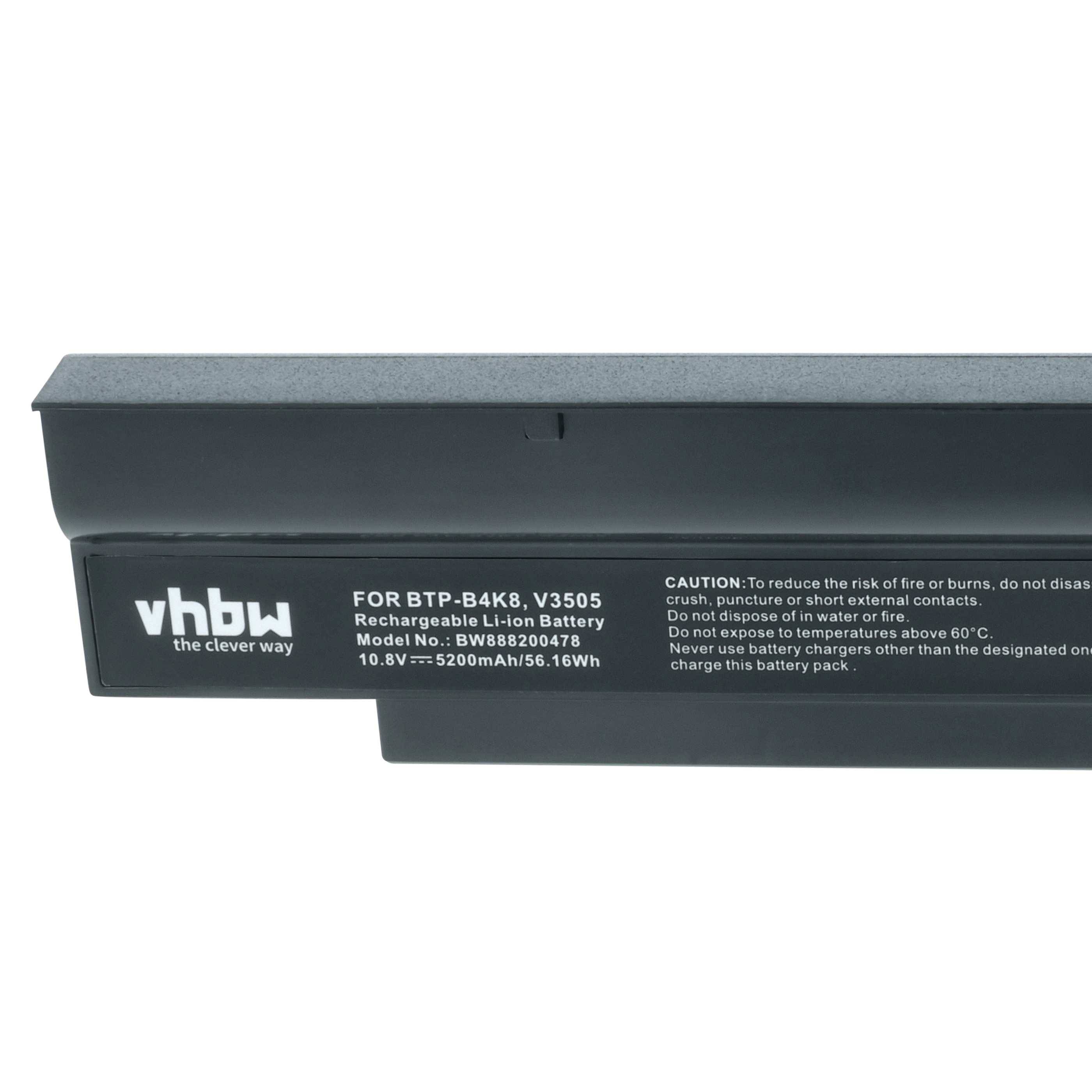 vhbw Akku Ersatz für Fujitsu MS2216, BTP-C4K8, BTP-C3K8, MS2192, MS2191, MS2193 für Notebook (5200 mAh, 10,8 V, Li-Polymer)