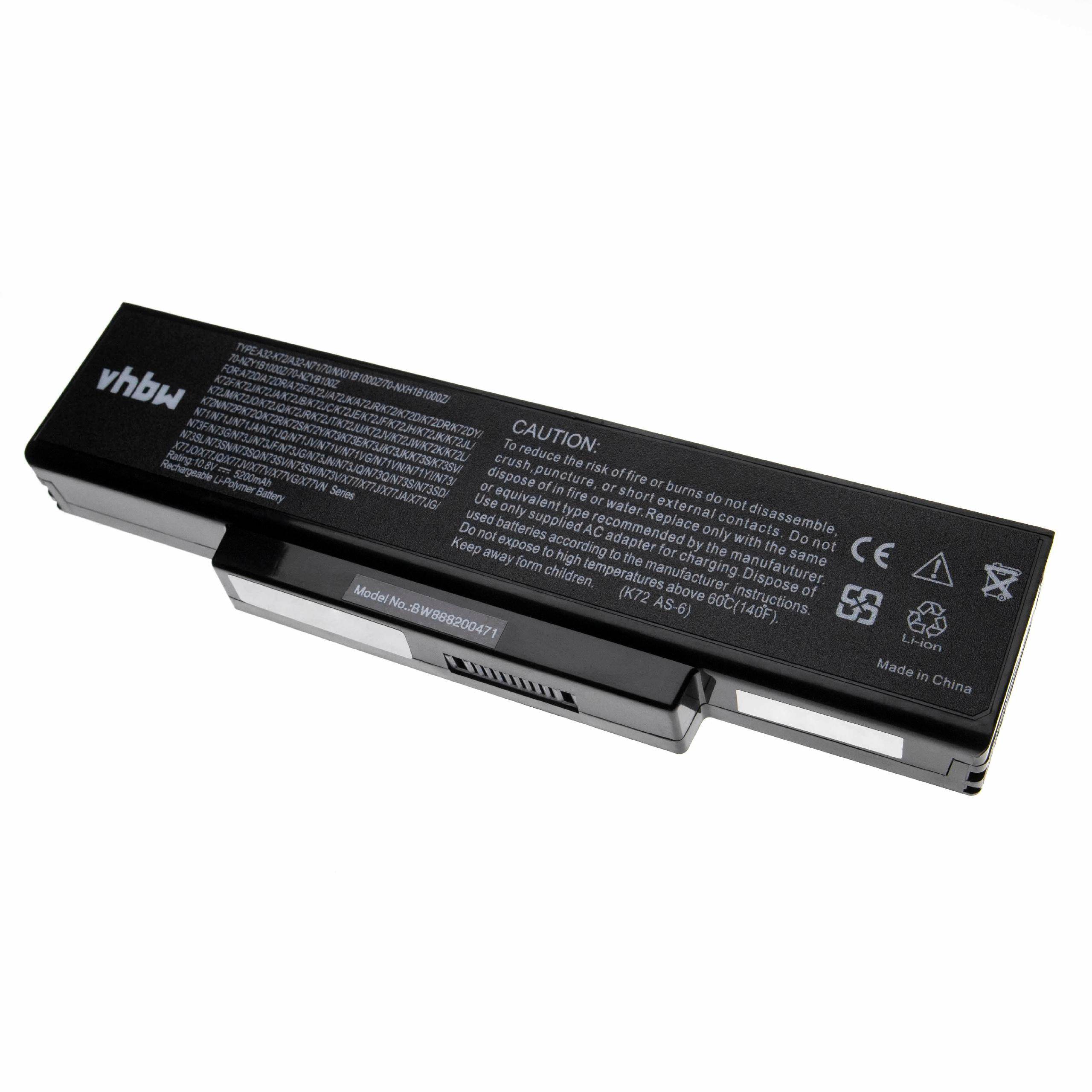 vhbw Akku Ersatz für Asus 70-NZYB1000Z, A32-N71, A32-K72 für Notebook (5200 mAh, 10,8 V, Li-Polymer)
